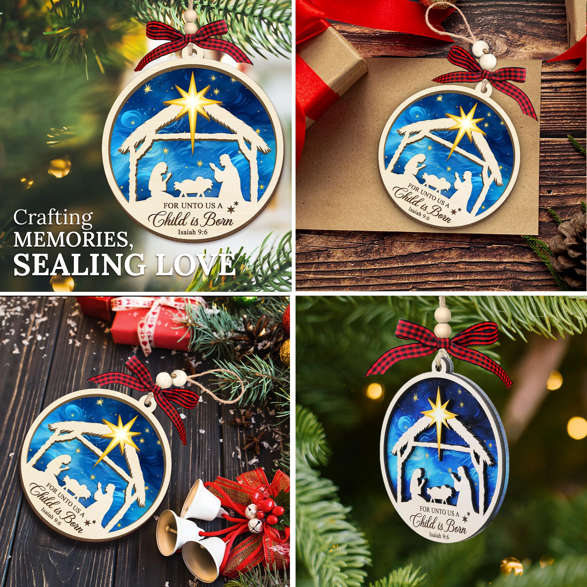 HEXMOZ Nativity Scene Christmas Ornaments - Catholic Religious Gifts for Women, Men - Christian Ornaments for Christmas Tree, Na