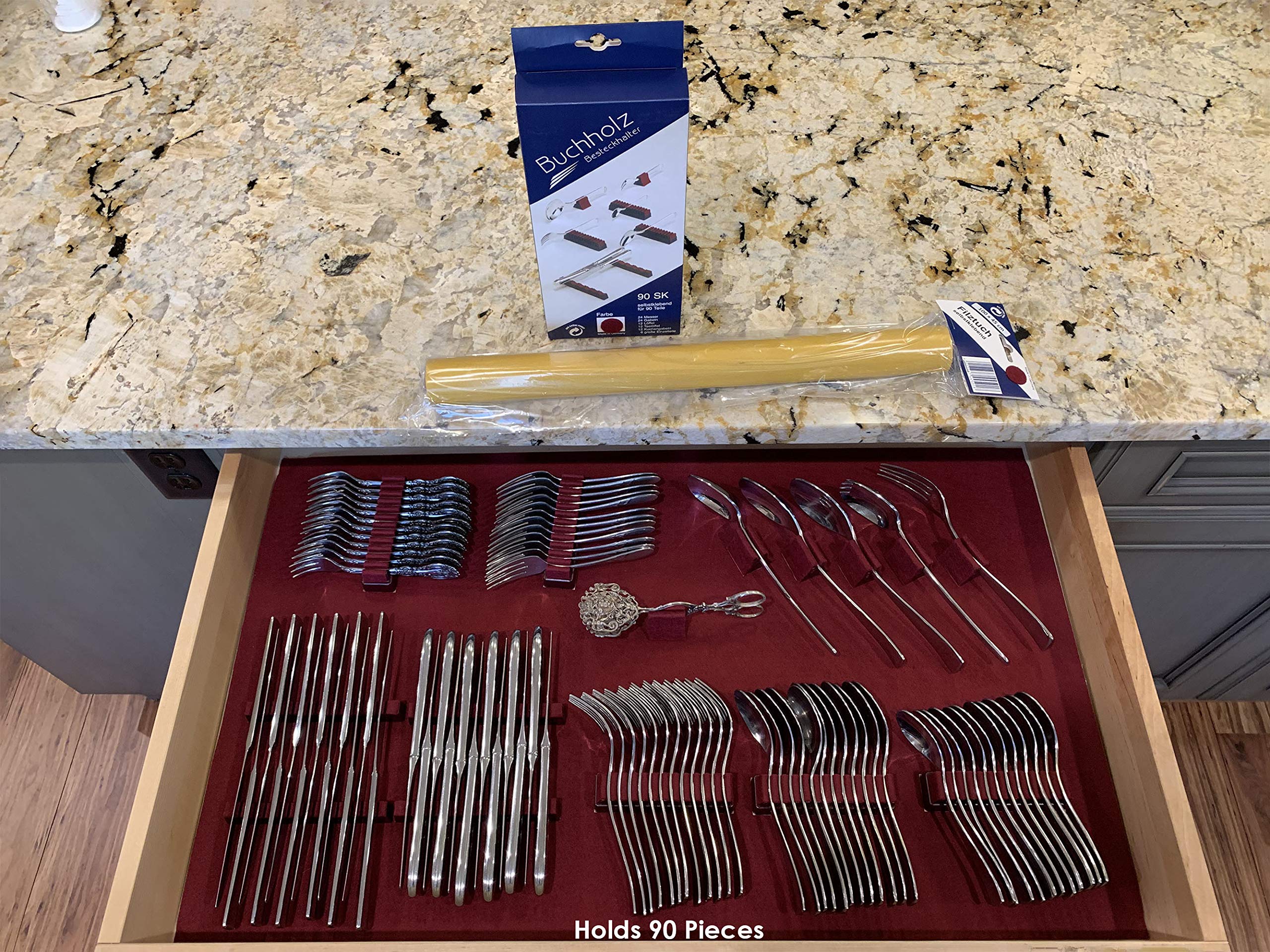 Silverware Drawer Lining Kit In Maroon - Holds 90 Pieces