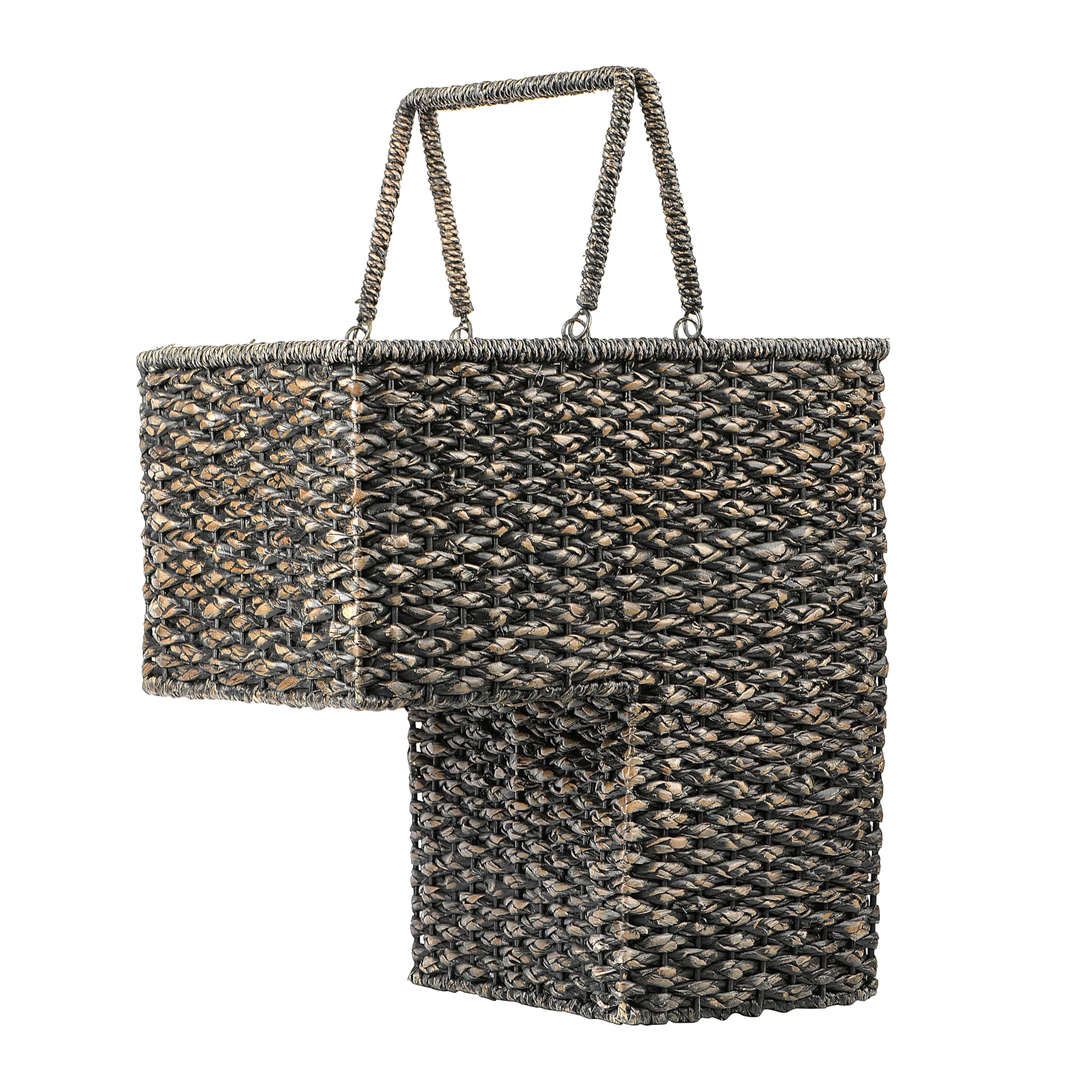 Creative Co-Op Woven Bankuan Rope Stair Basket With Handles, Black