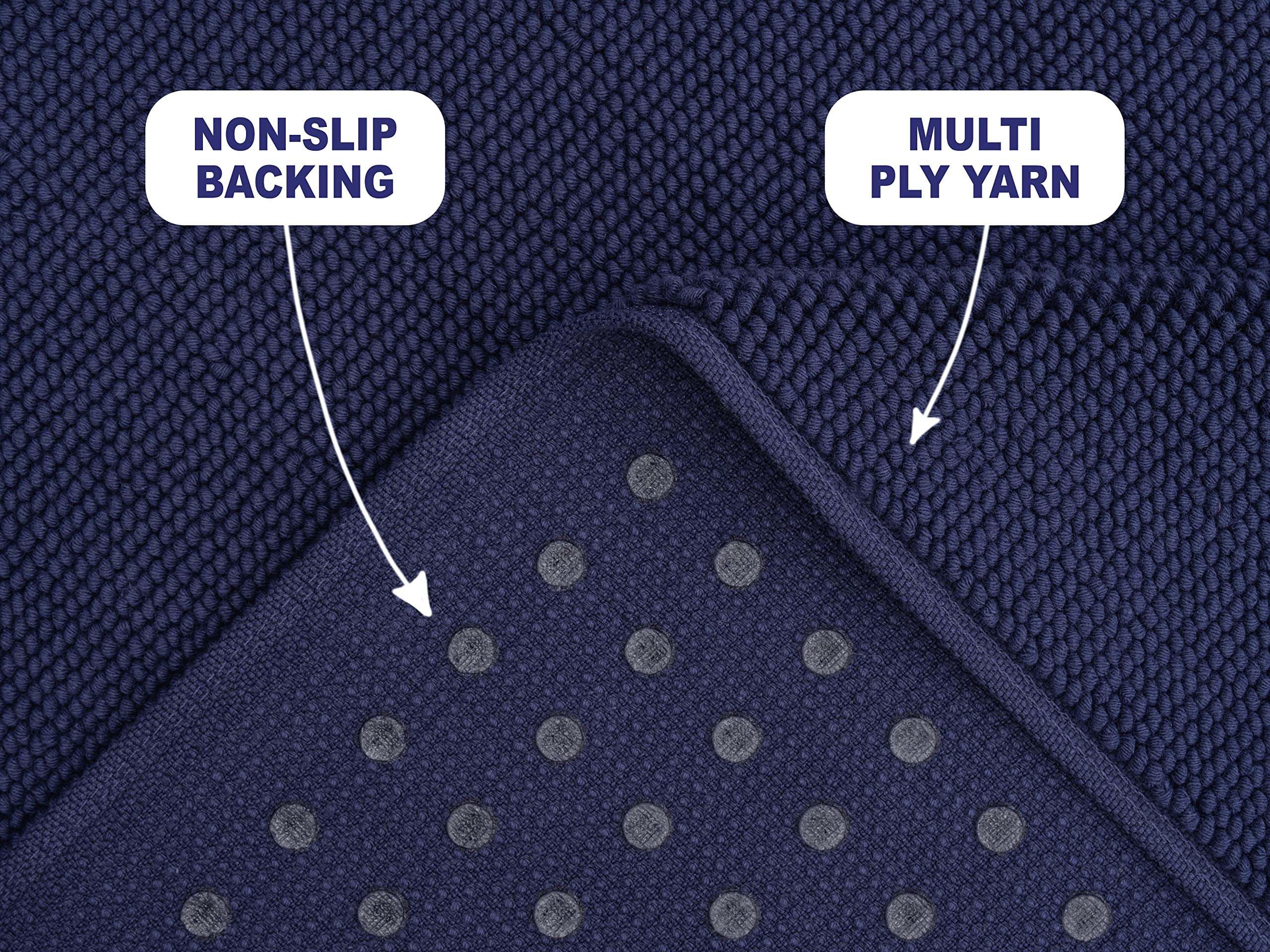 American Soft Linen Bath Rug, 20 In 34 In 100% Cotton Bath Mats Rugs For Bathroom, Non Slip Washable Shaggy Form Area Rugs, Navy