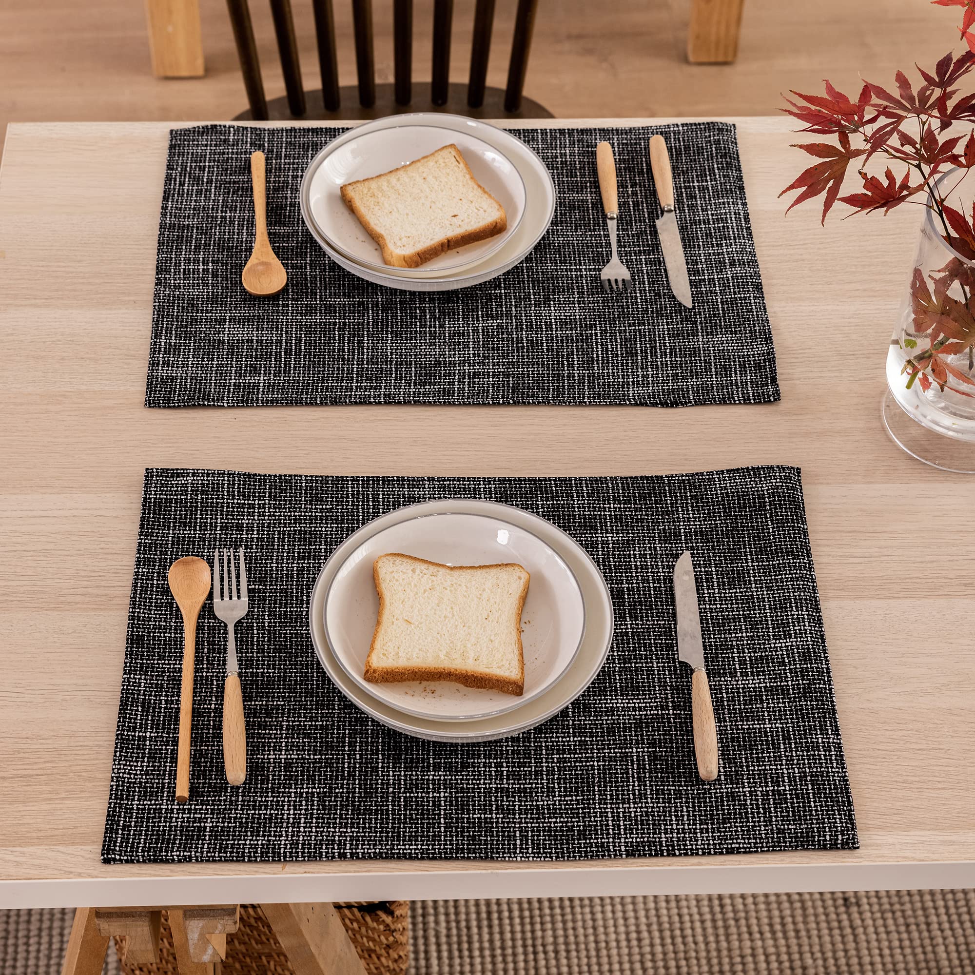 Kevin Textile Table Mats Set Of 4 Heat Resistant Washable Placemats For Parties Buffet Dinner, 13 X 19 Inches, Black