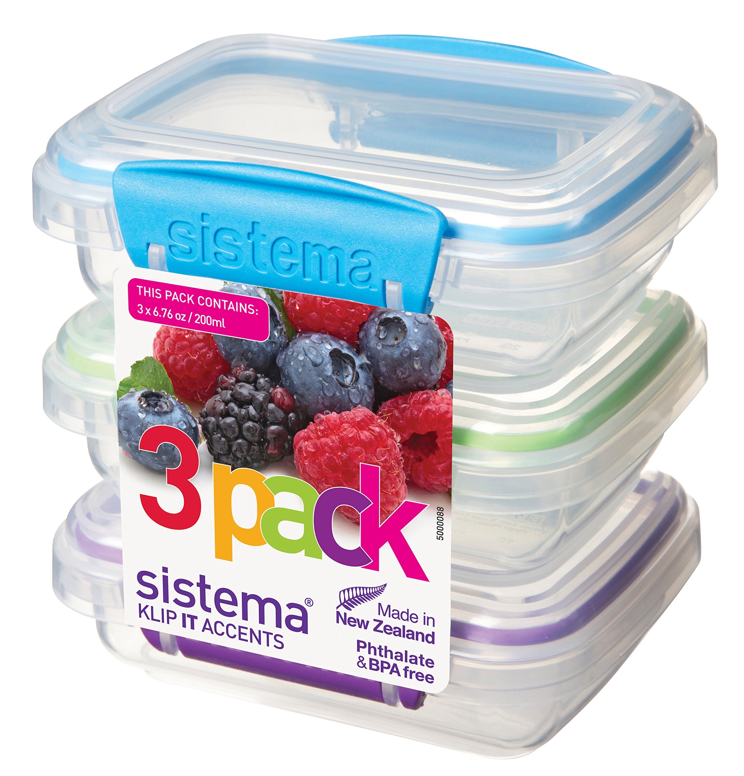 Sistema Klip It Accents Collection Food Storage Containers, 6.7 Oz./0.2 L, Color Received May Vary, 3 Count