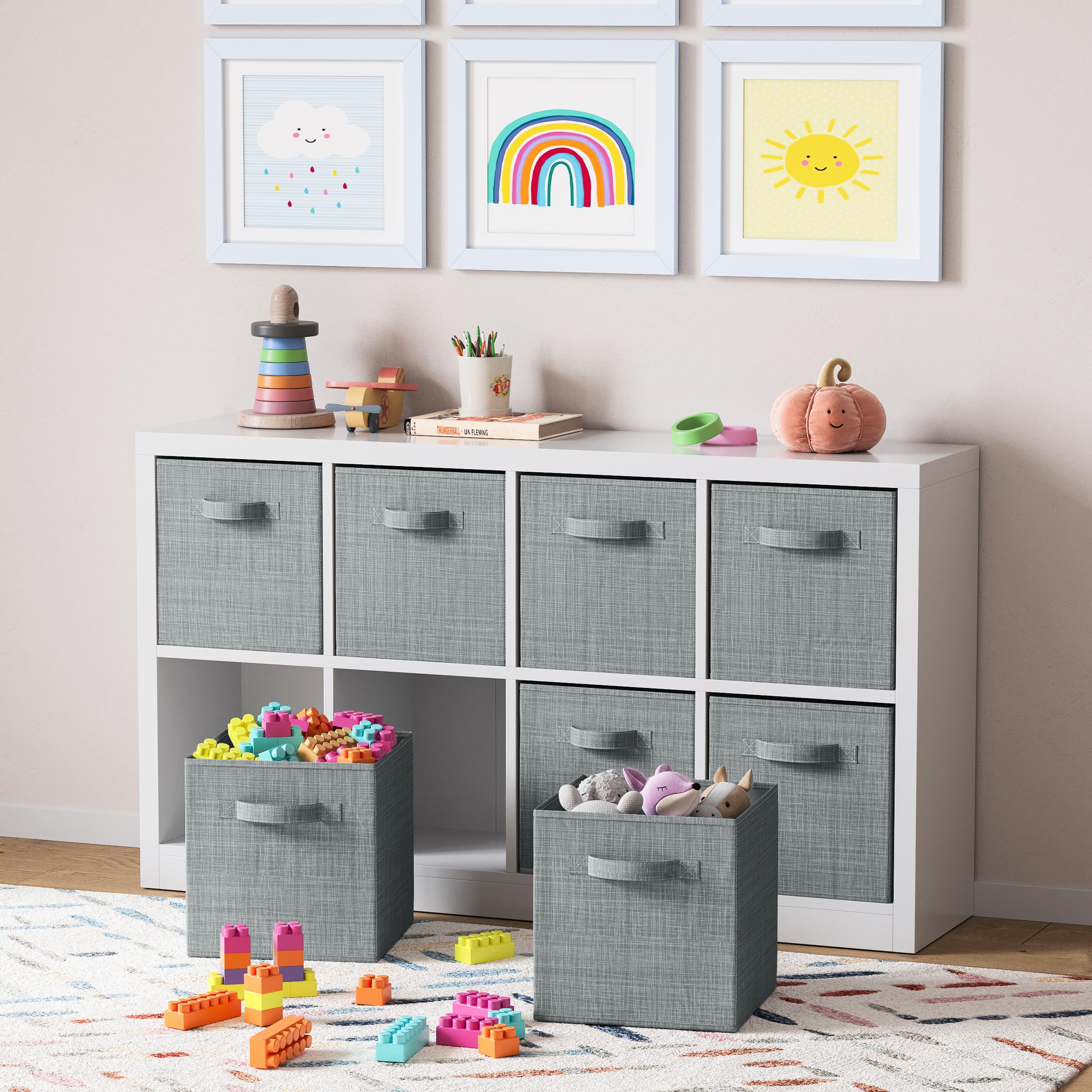 Fabric Storage Cubes For Cube Organizer - 8 Pack Heavy Duty Grey Storage Bins - 11 Inch Cube Storage Bin, Use As A Clothes Stora