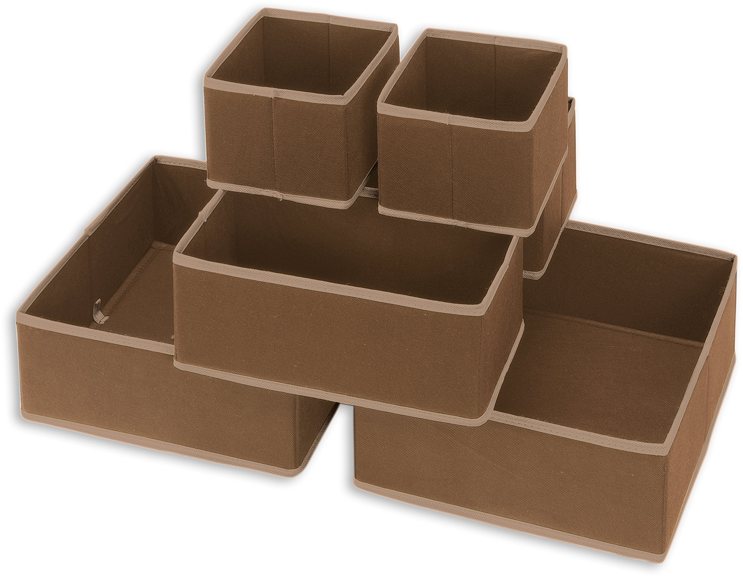 Simple Houseware Foldable Cloth Storage Box Closet Dresser Drawer Divider Organizer Basket Bins for Underwear Bras, Brown (Set o