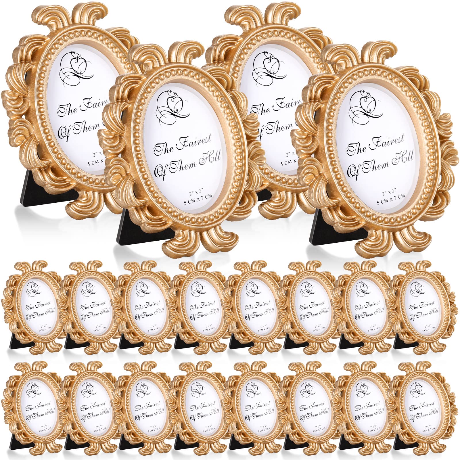 Vicenpal 20 Pieces Vintage Resin Picture Frames Antique Photo Frame Baroque Place Card Photo Holder Oval Mini Frame Table Top Di