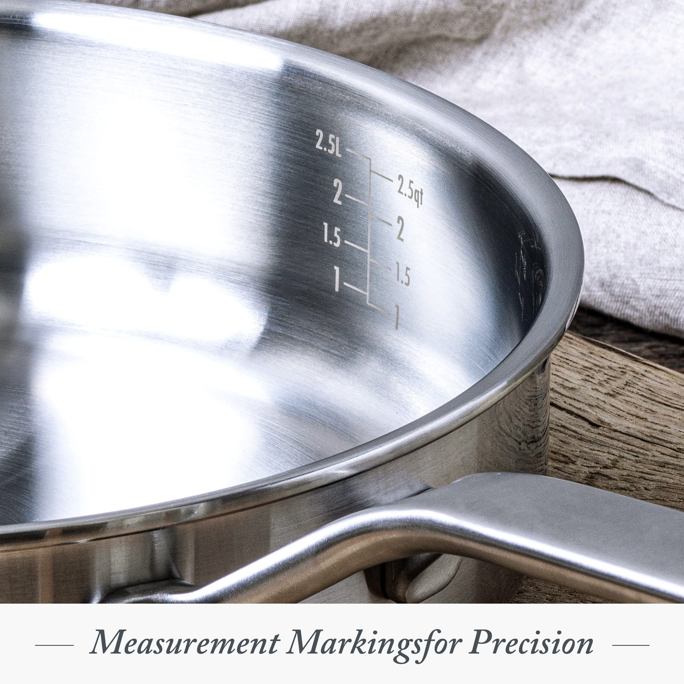 Merten & Storck Tri-Ply Stainless Steel 8 Piece cookware Pots & Pans Set,Professional cooking,Multi clad,Measurement Markings,Dr