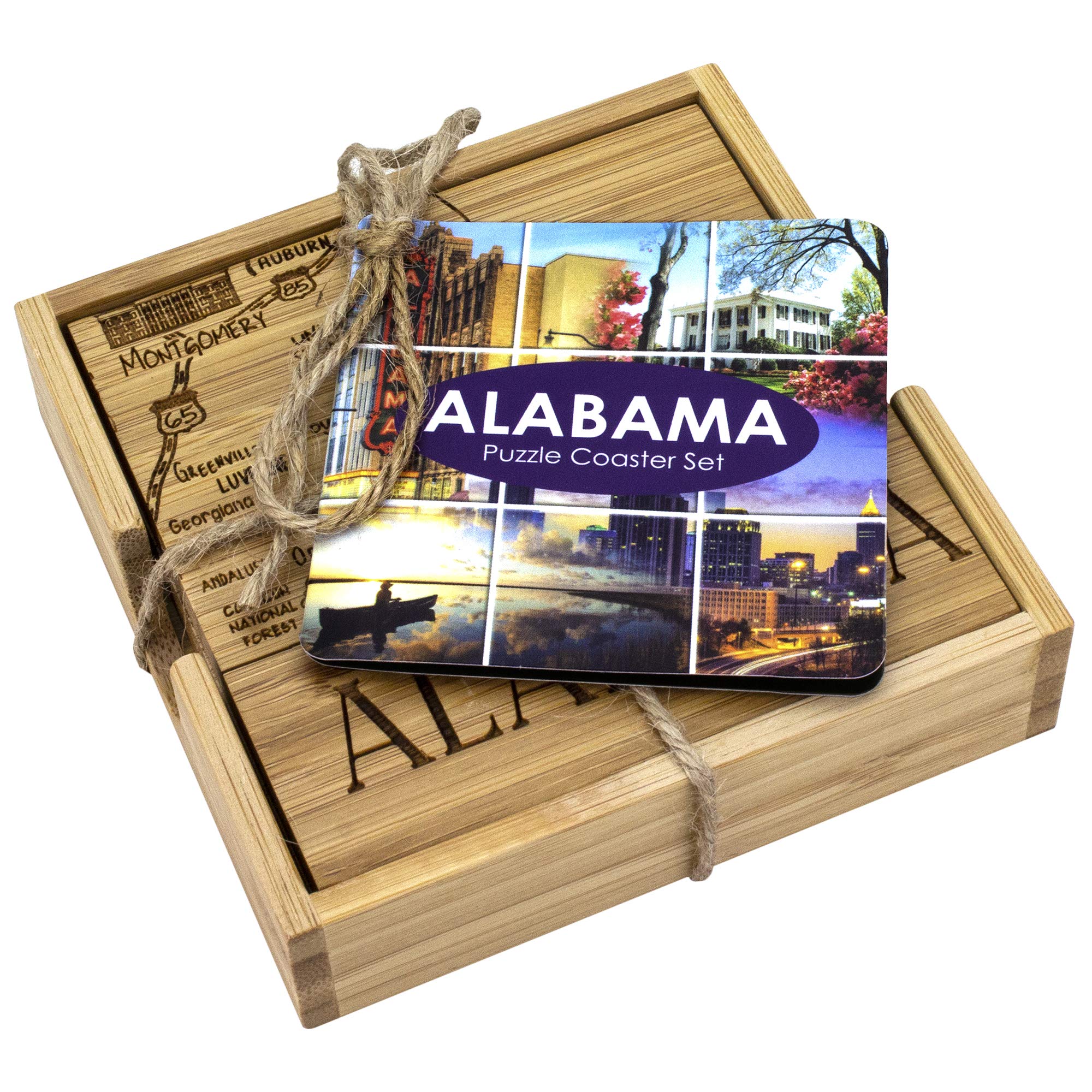 Totally Bamboo Delaware State Puzzle 4 Piece Bamboo Coaster Set With Case