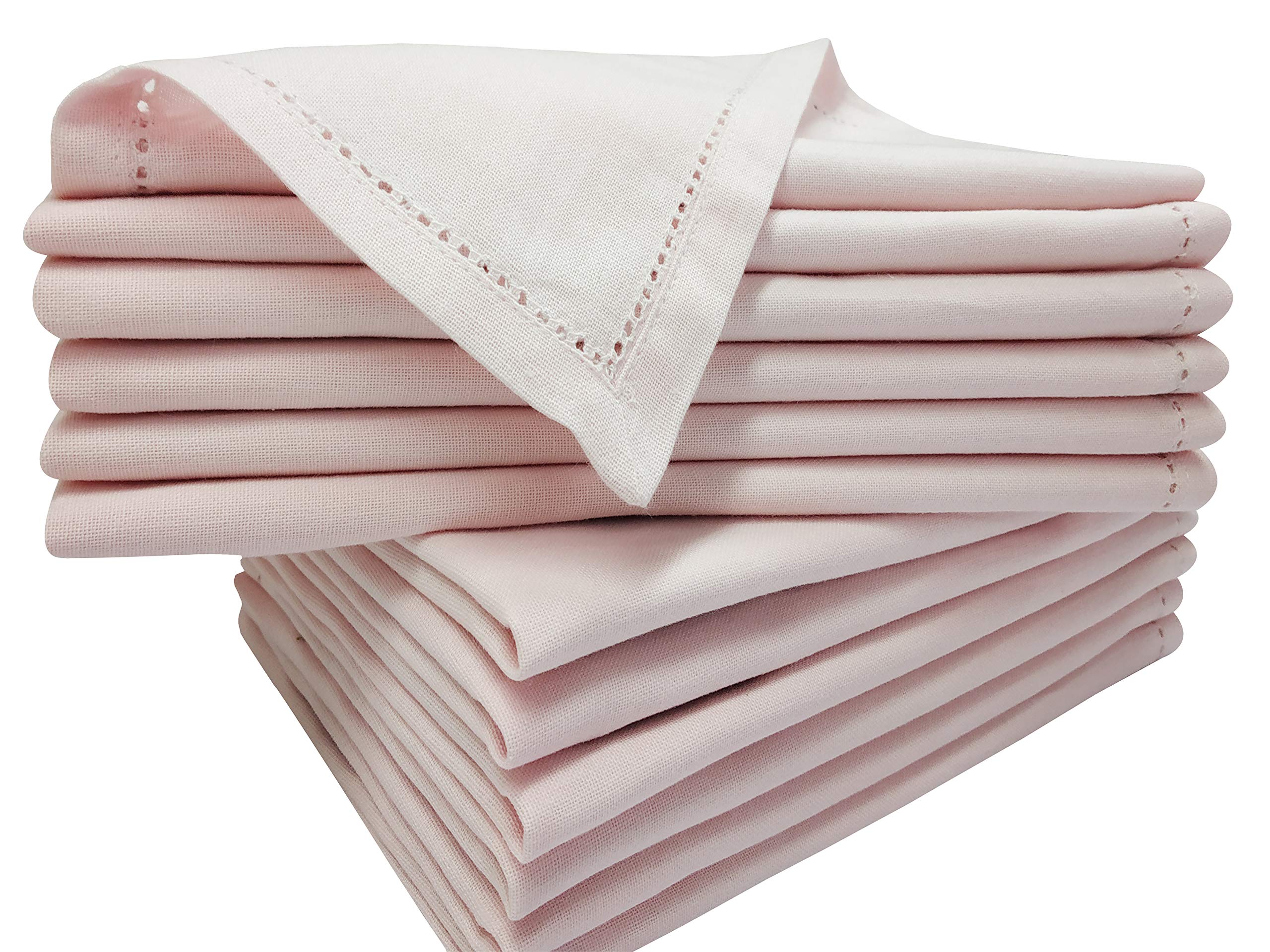 Linen Clubs 12 Pack Cotton Dinner Napkins With Hemstitched Detailing - 20X20 Baby Pink