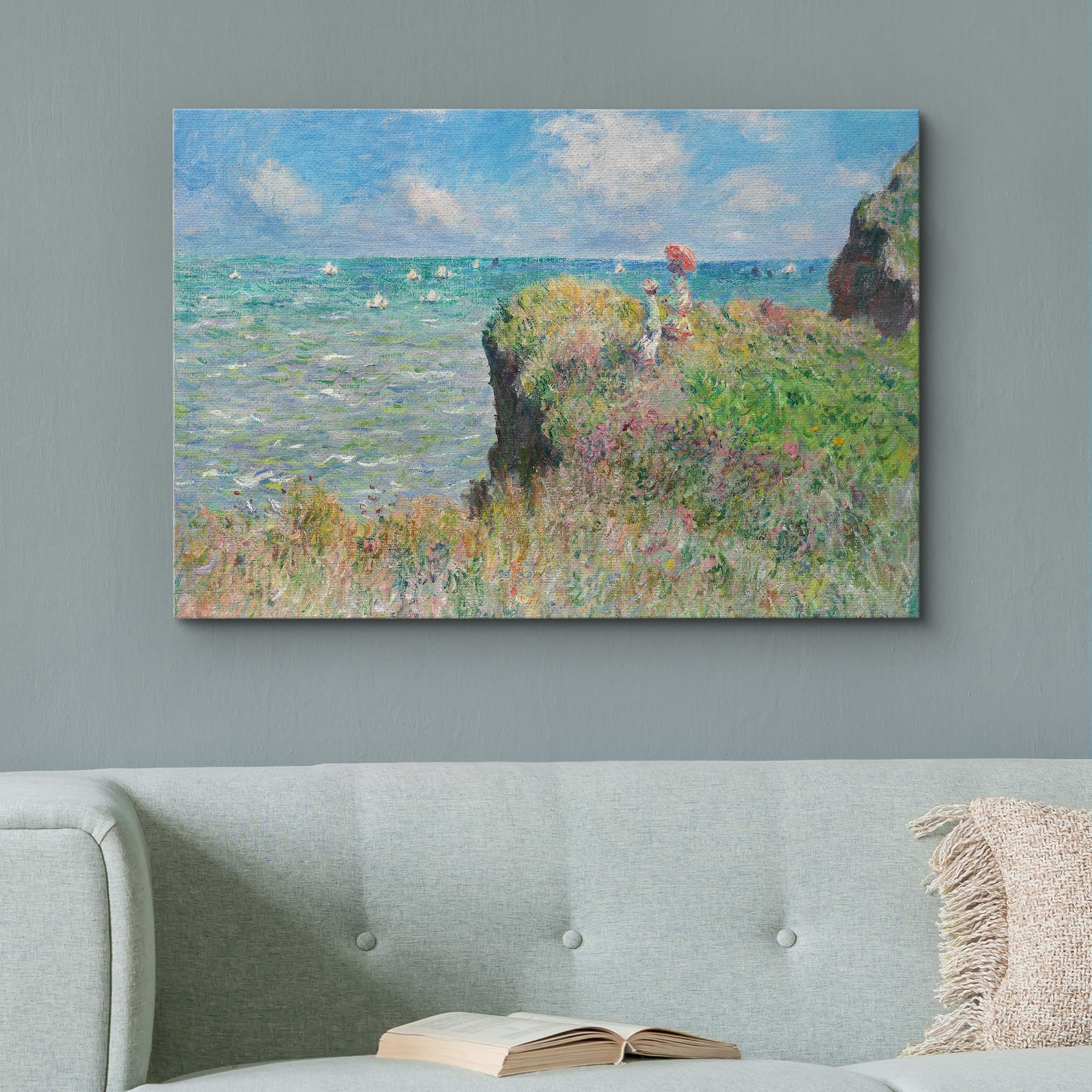 Wall26 - Claude Monet - Cliff Walk At Pourville - Impressionist Modern Art - Canvas Art Home Art - 16X24 Inches
