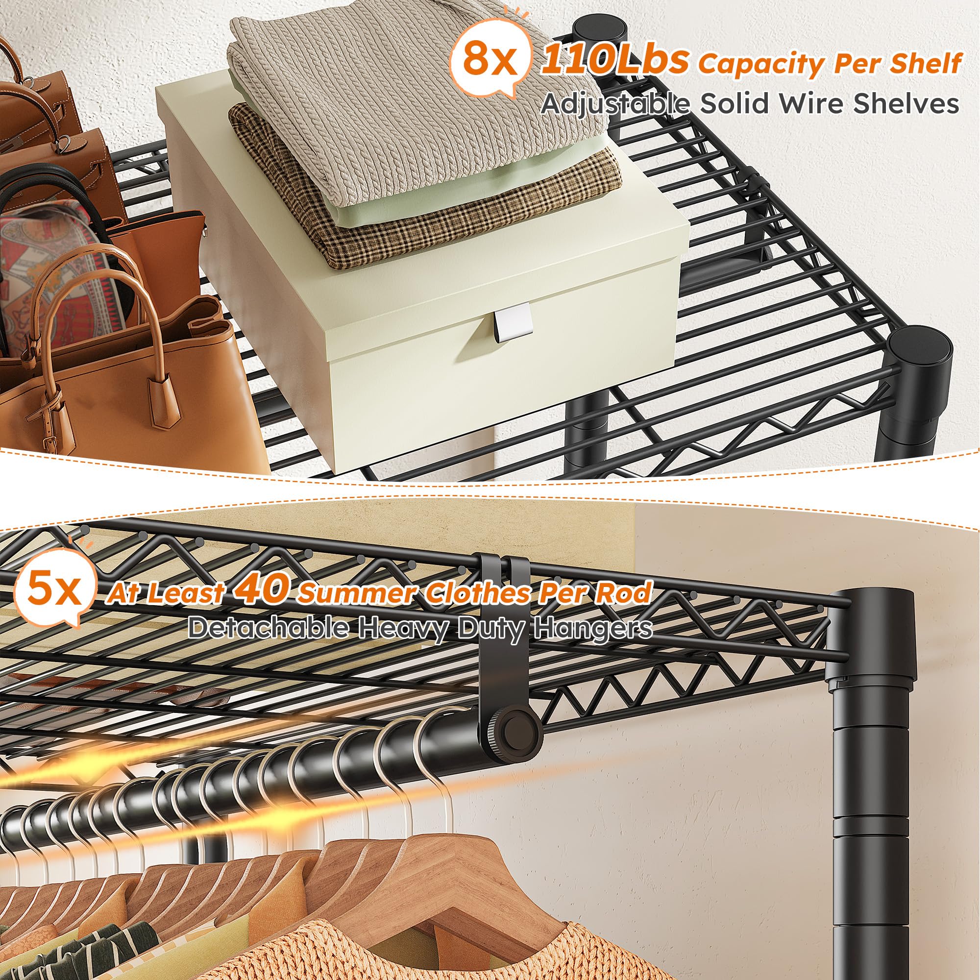 Raybee Clothes Rack Heavy Duty Clothing Rack Load 835LBS Clothing Racks for Hanging Clothes Rack Metal Garment Rack Heavy Duty Clothes Rack Free Standing Wardrobe Closet  77'' H*75'' W*17.8'' D