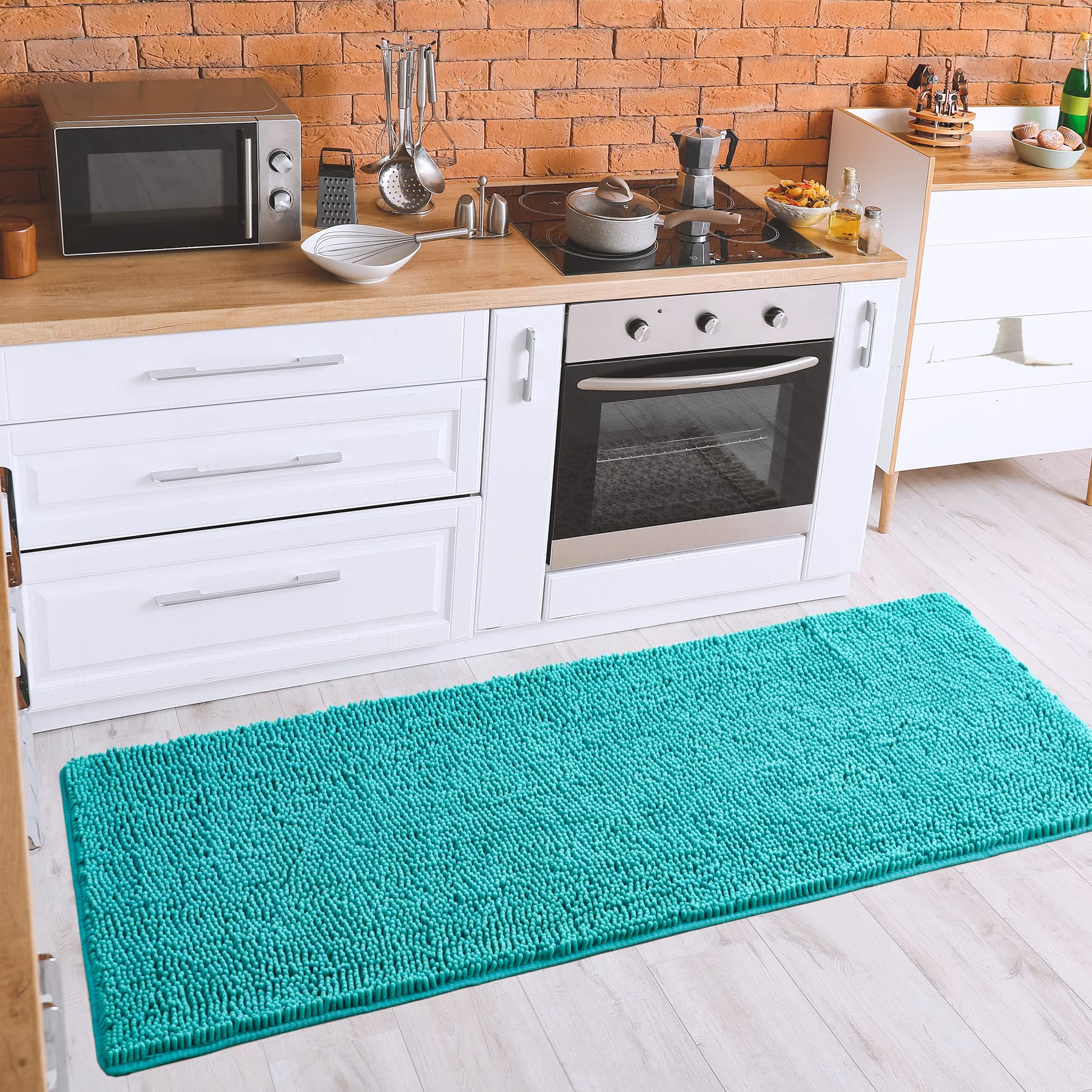 Noahas Bath Rugs 24'' x 48'' Bathroom Rug  Soft Luxury Chenille Bathroom Mats  Non-Slip and Absorbent Throw Rugs for Bath Tub  Plush Microfiber Shower Rug Machine Washable Floor Carpet  Teal Blue