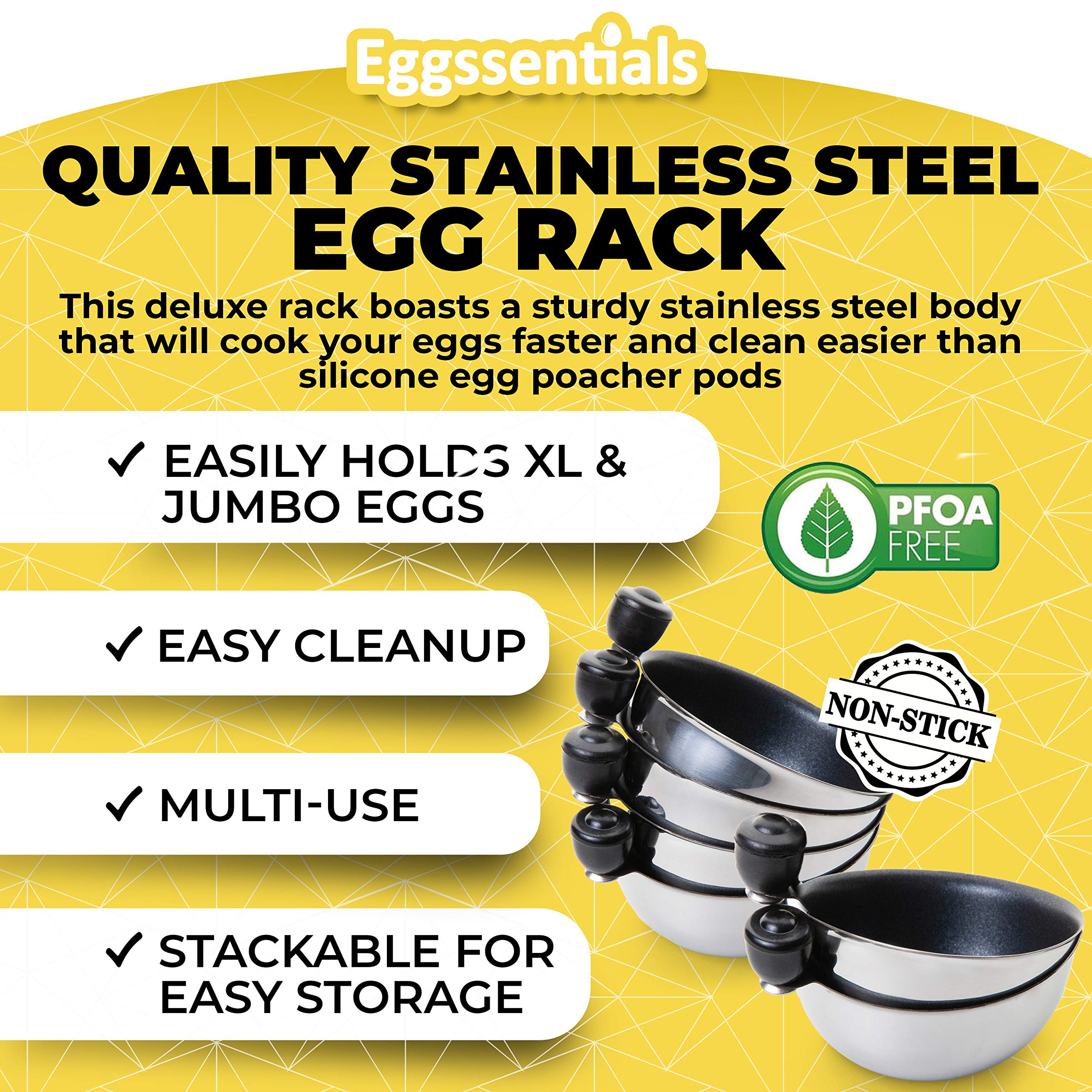 Eggssentials Egg Poacher Insert Stainless Steel Poached Egg Cooker Eggs Poaching Cup Pfoa Free Egg Poachers Nonstick, 9 Inches R