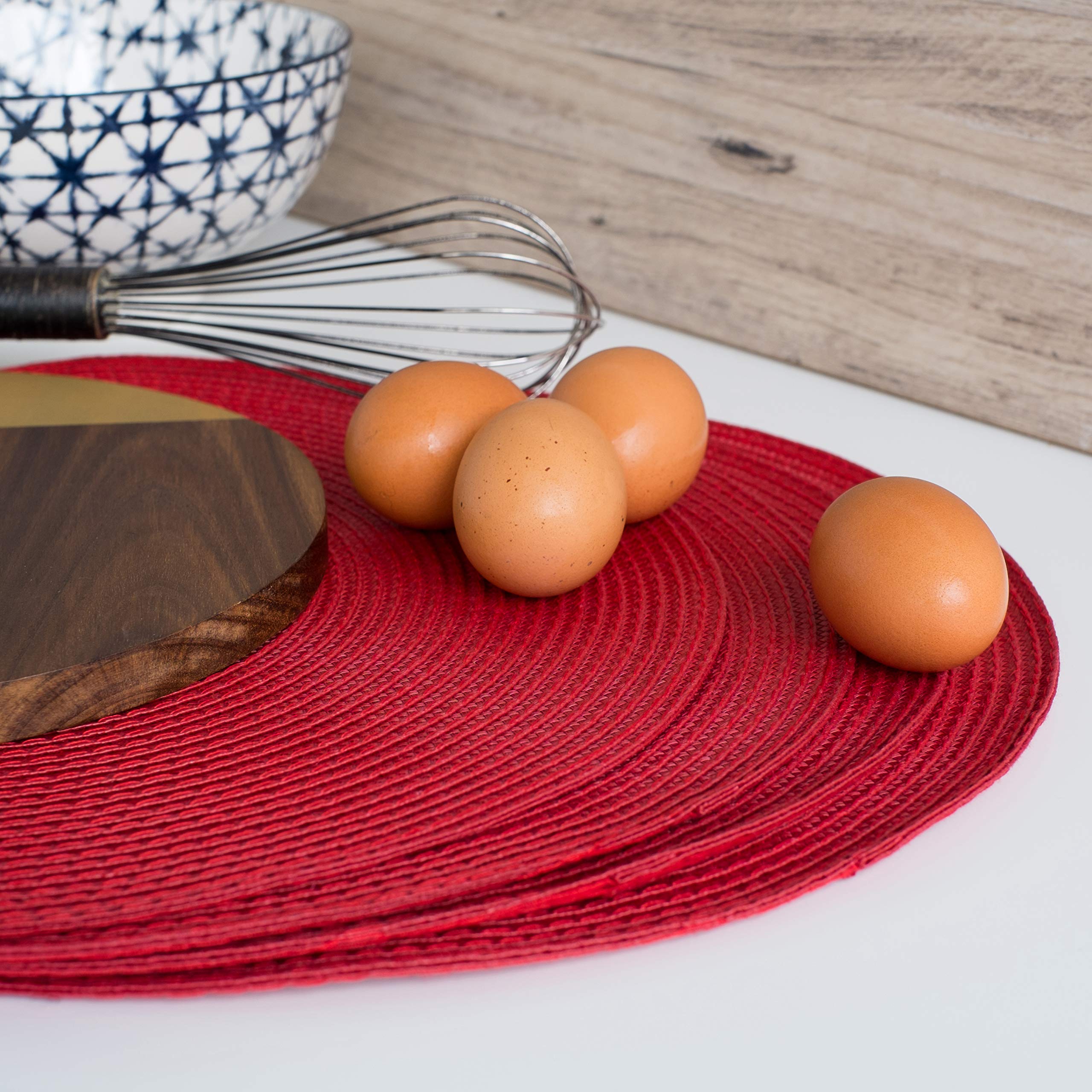 Now Designs Disko Round Placemats, Chili, Set Of 4, 15 Inches