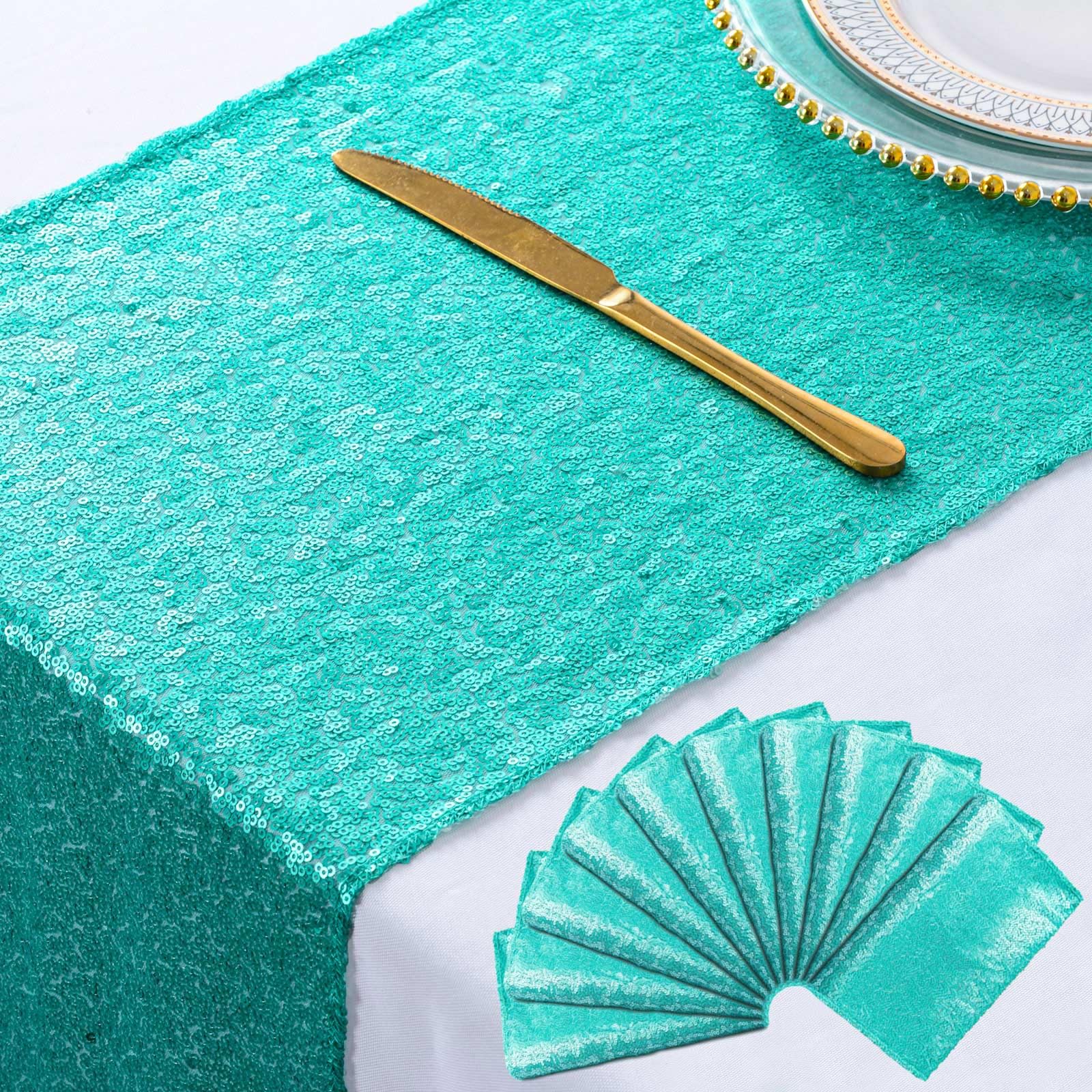 Shinybeauty Table-Runners-Green-Sequin-Table-Runners Pack Of 10 Mint Green 12X72-Inch-Wedding Party Catering Event Christmas Dec