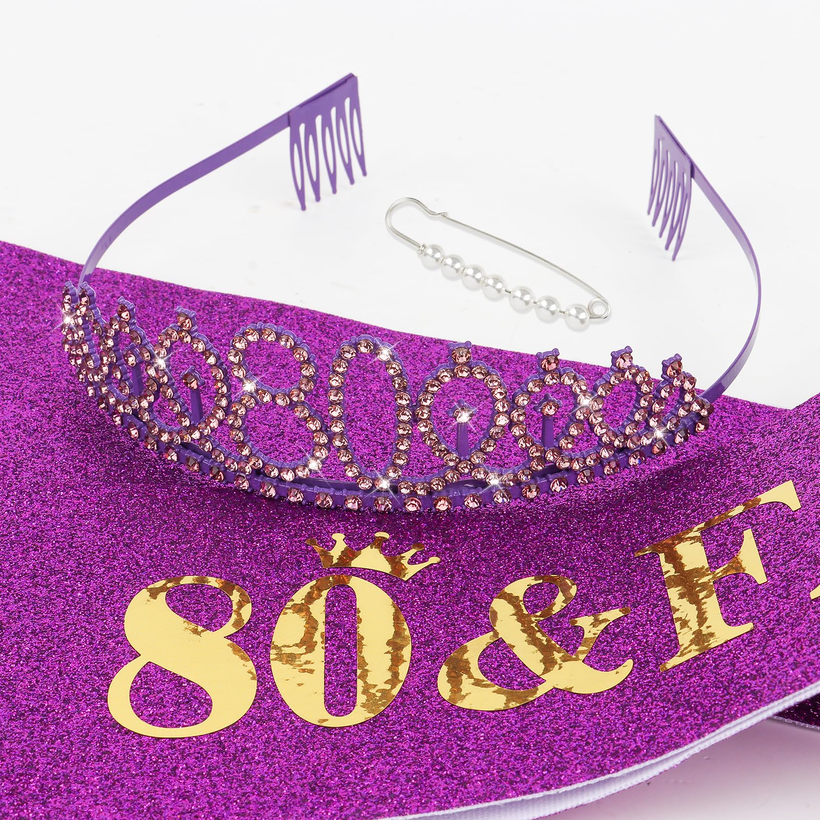 Casoty 80th Birthday Sash and Tiara, 80th Birthday Decorations for Women, 80 & FABULOU Sash and Crown Set, Gifts for Her, Party