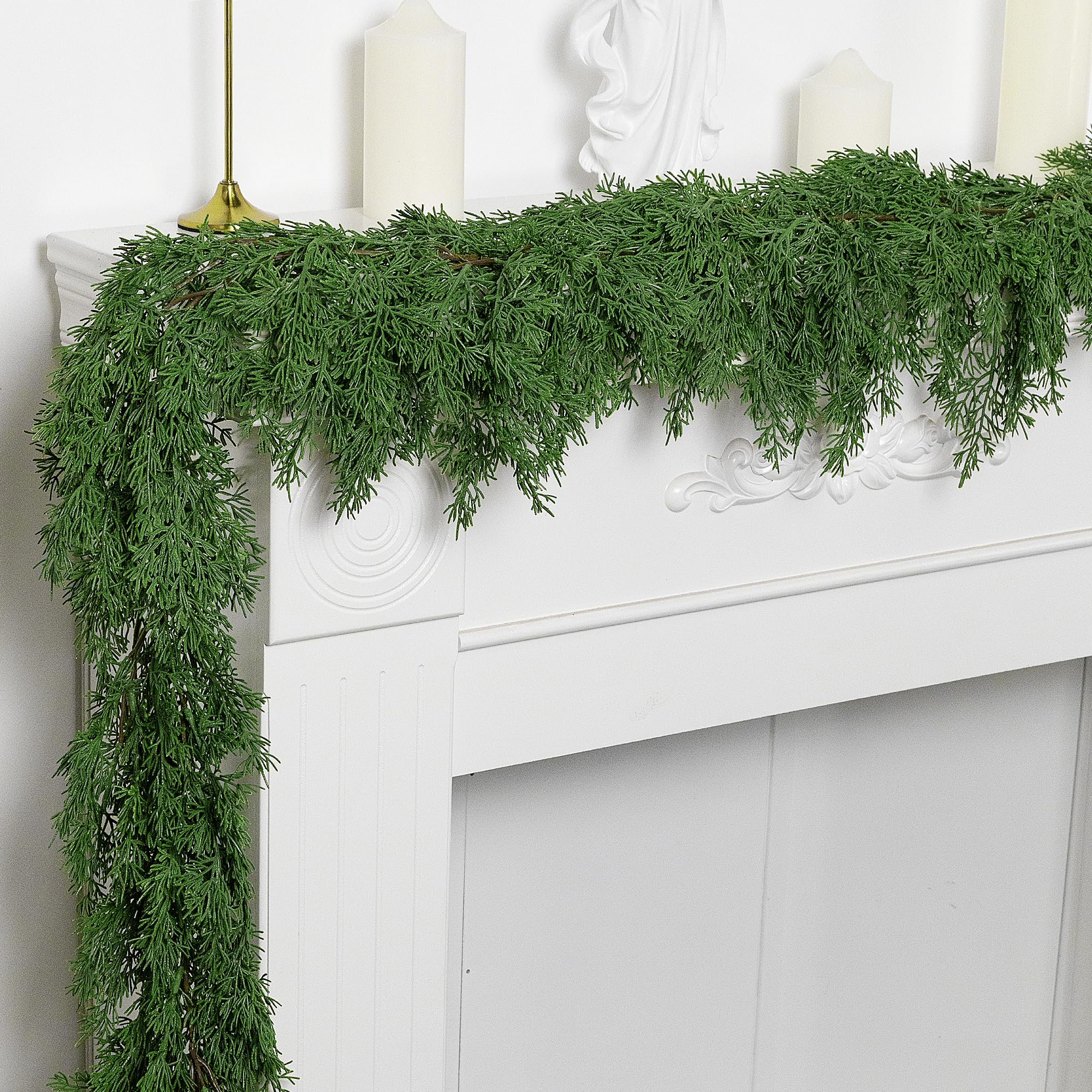 6 Ft Christmas Norfolk Pine Garland- Dense Pine Realistic Touch Garland Ornament- Greenery Artificial Pine Cypress Garland for C