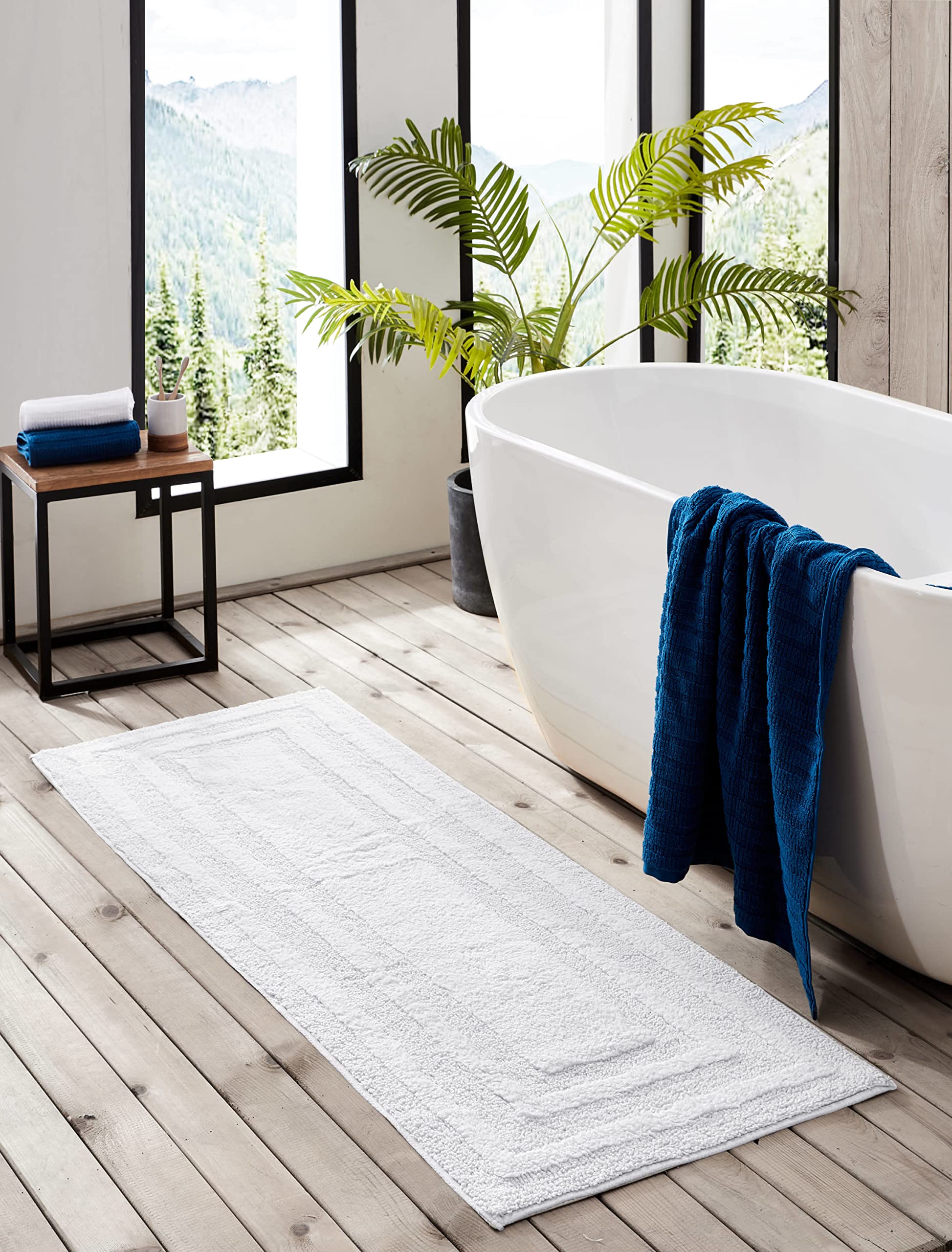 Eddie Bauer - Bathroom Rug Runner, Soft Tufted Cotton Bathroom Decor, Super Absorbent & Quick Dry (Logan White, 60'' X 22'')