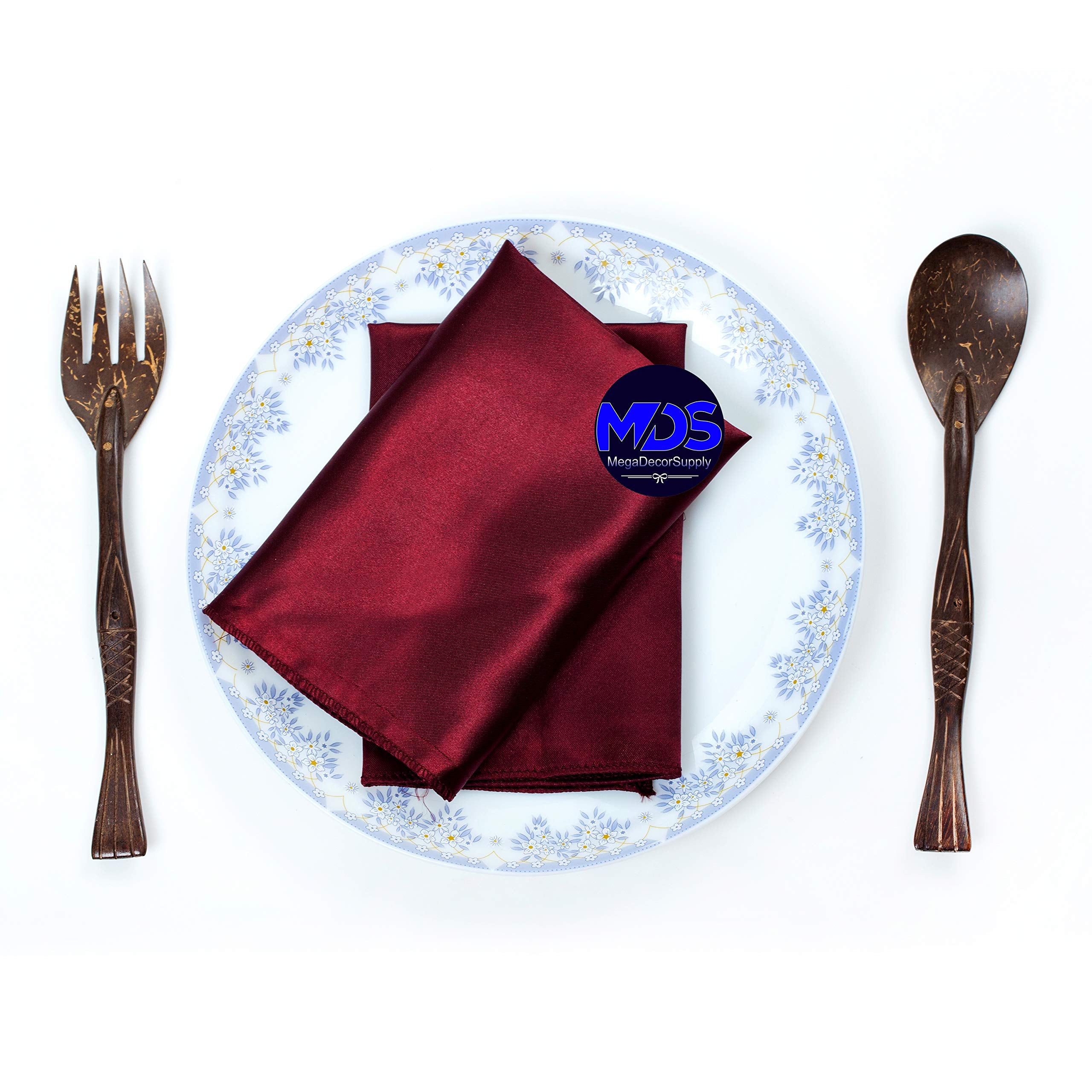 Mds Pack Of 25 Wedding Satin 12''X 12'' Square Dinner Napkin Or Handkerchief For Wedding Banquet Decoration - Burgundy
