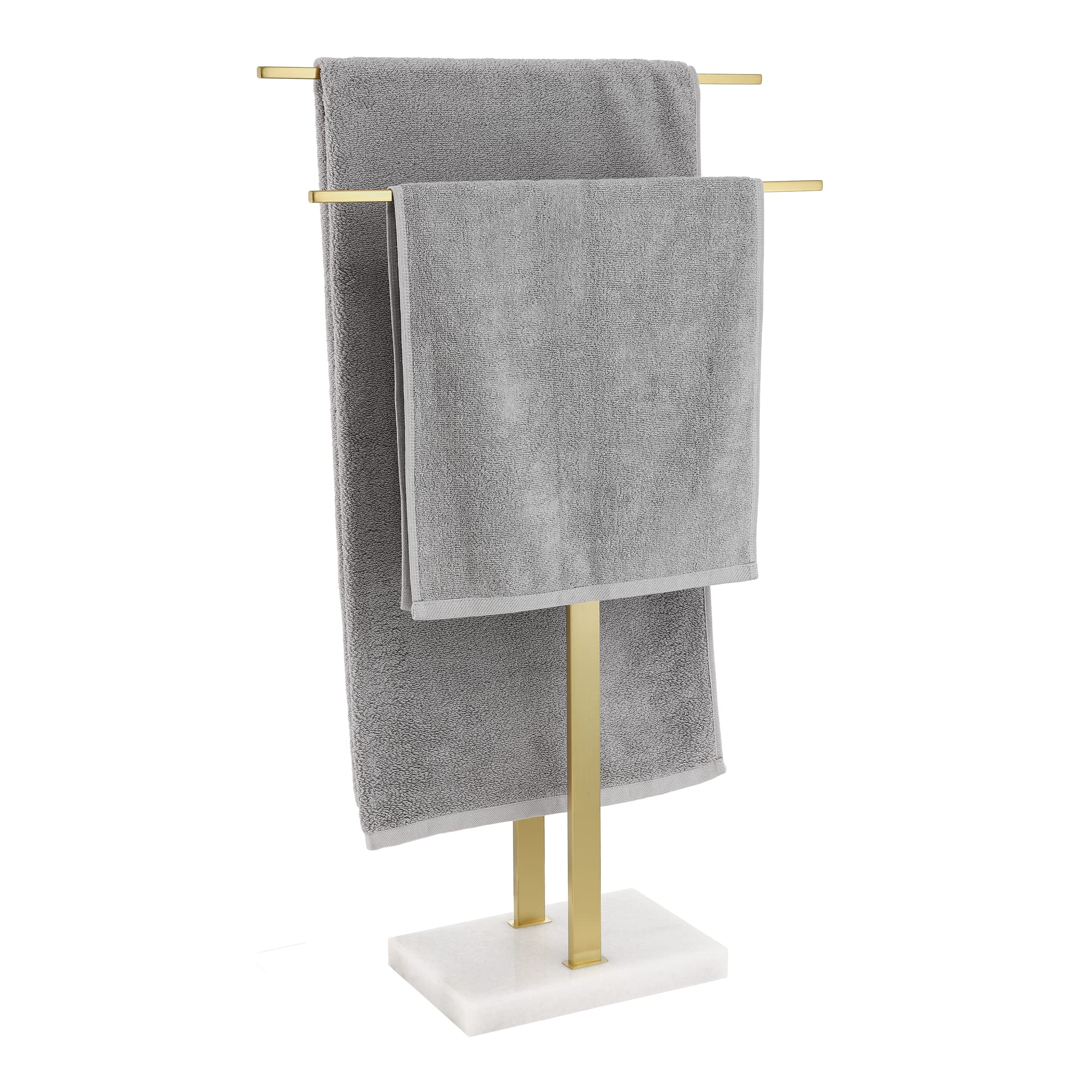 Kes Standing Towel Rack With Marble Base, 2-Tier Towel Stand For Bathroom Floor, Upgrade Steady Design, T-Shaped Towel Drying Ra