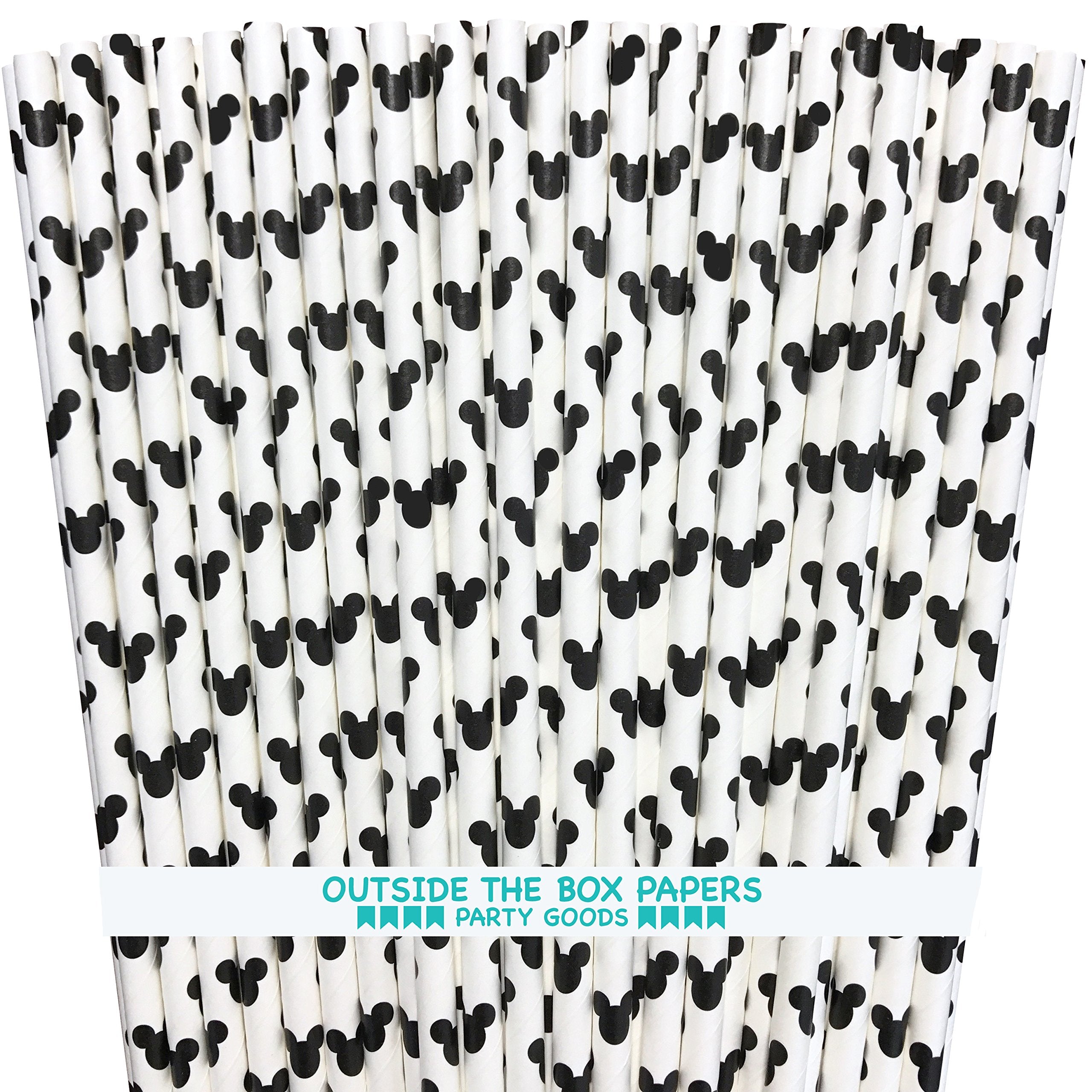 Mickey Mouse Inspired Paper Straws - Black White - 100 Pack - Outside The Box Papers Brand