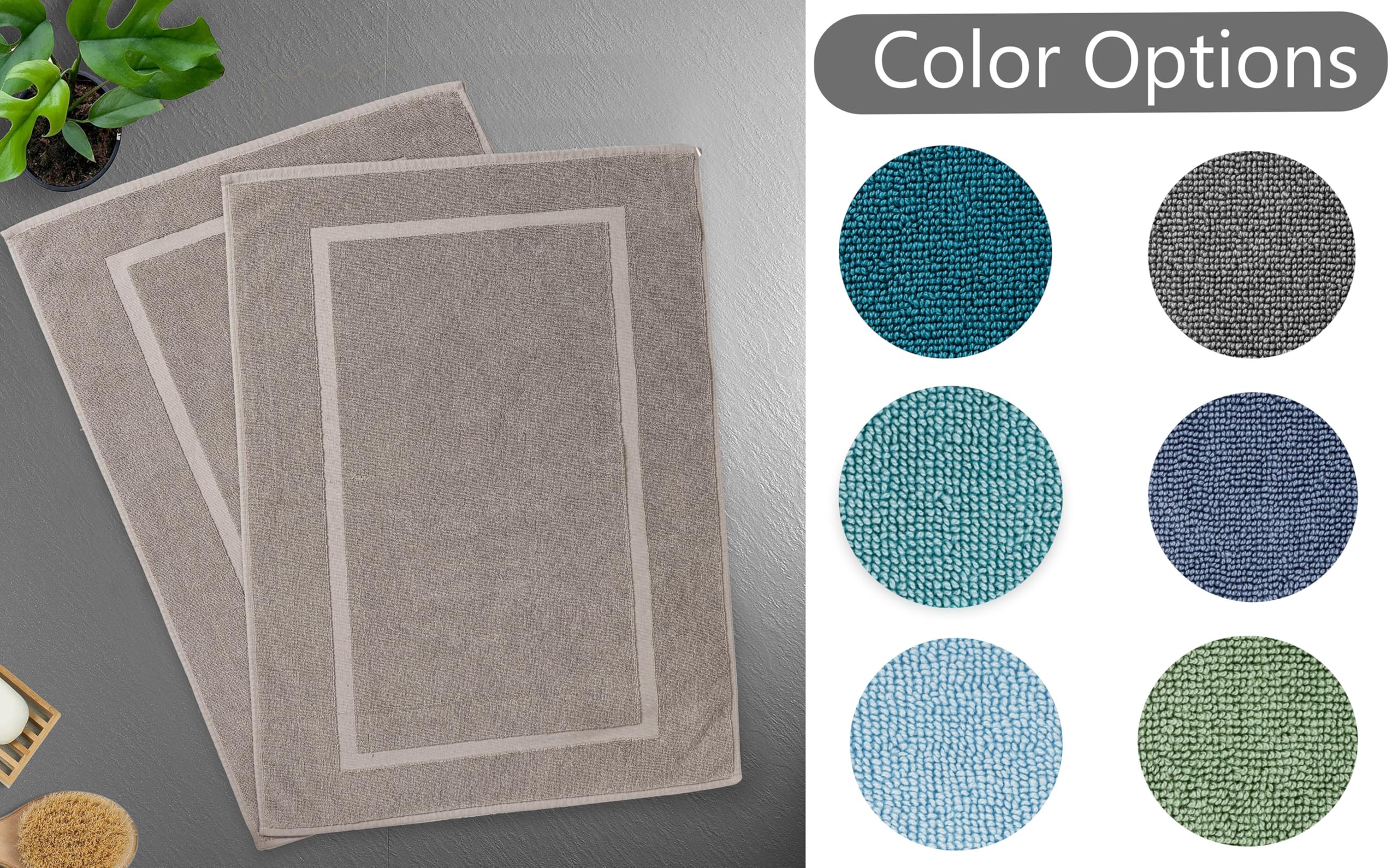 HILLFAIR 900 GSM-Hotel-Spa Tub-Shower Bath Mat Floor Mat - (2 Pack  Khaki-Stone  21 Inch by 34 Inch) - 100% Ringspun Cotton Bath Mat/Bath Rugs Machine Washable Cotton Bath Mats - Terry Bath Mats/Rugs