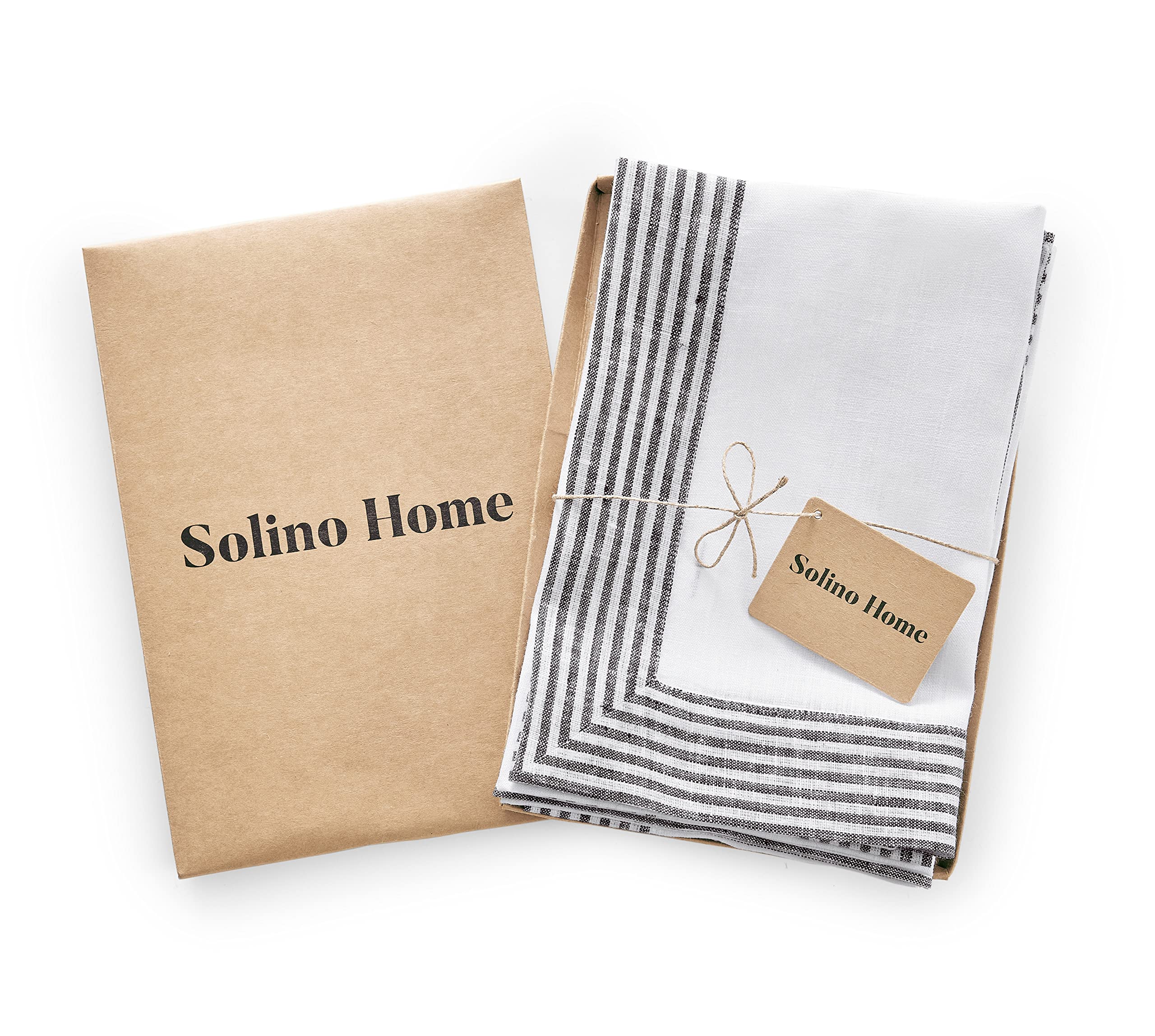 Solino Home Linen Dinner Napkins 20 X 20 Inch - 100% Pure Linen Black Cloth Napkins Set Of 4 - Lucca, Handcrafted And Machine Wa
