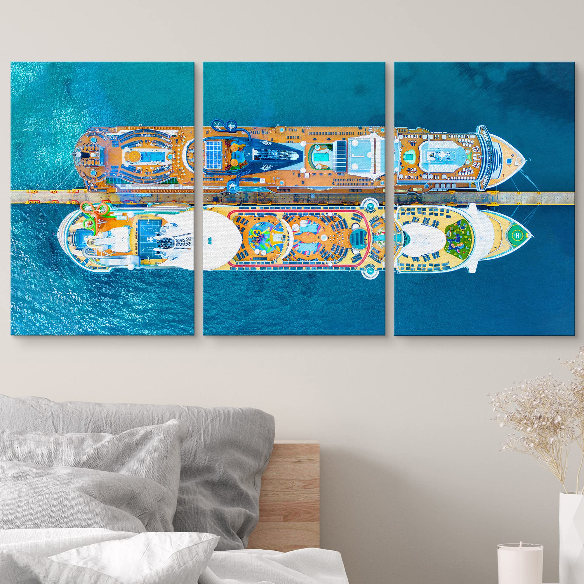 Wall26 Canvas Print Wall Art Set Aerial View Of Cruise Ship At Sea Nature Ocean Photography Realism Nautical Scenic Colorful Mul