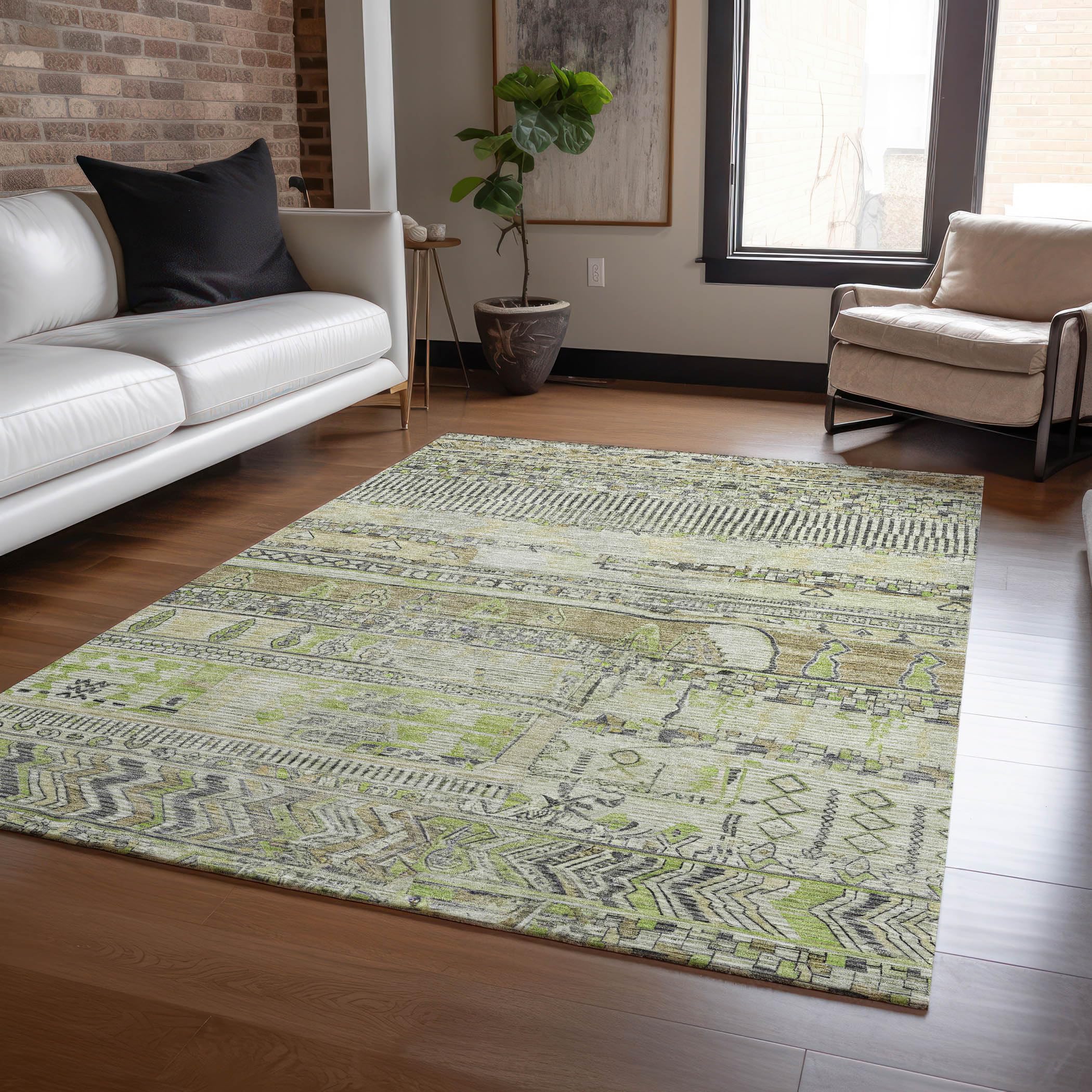 Machine Washable Indoor/Outdoor Chantille Beige 3 x 5 Rug