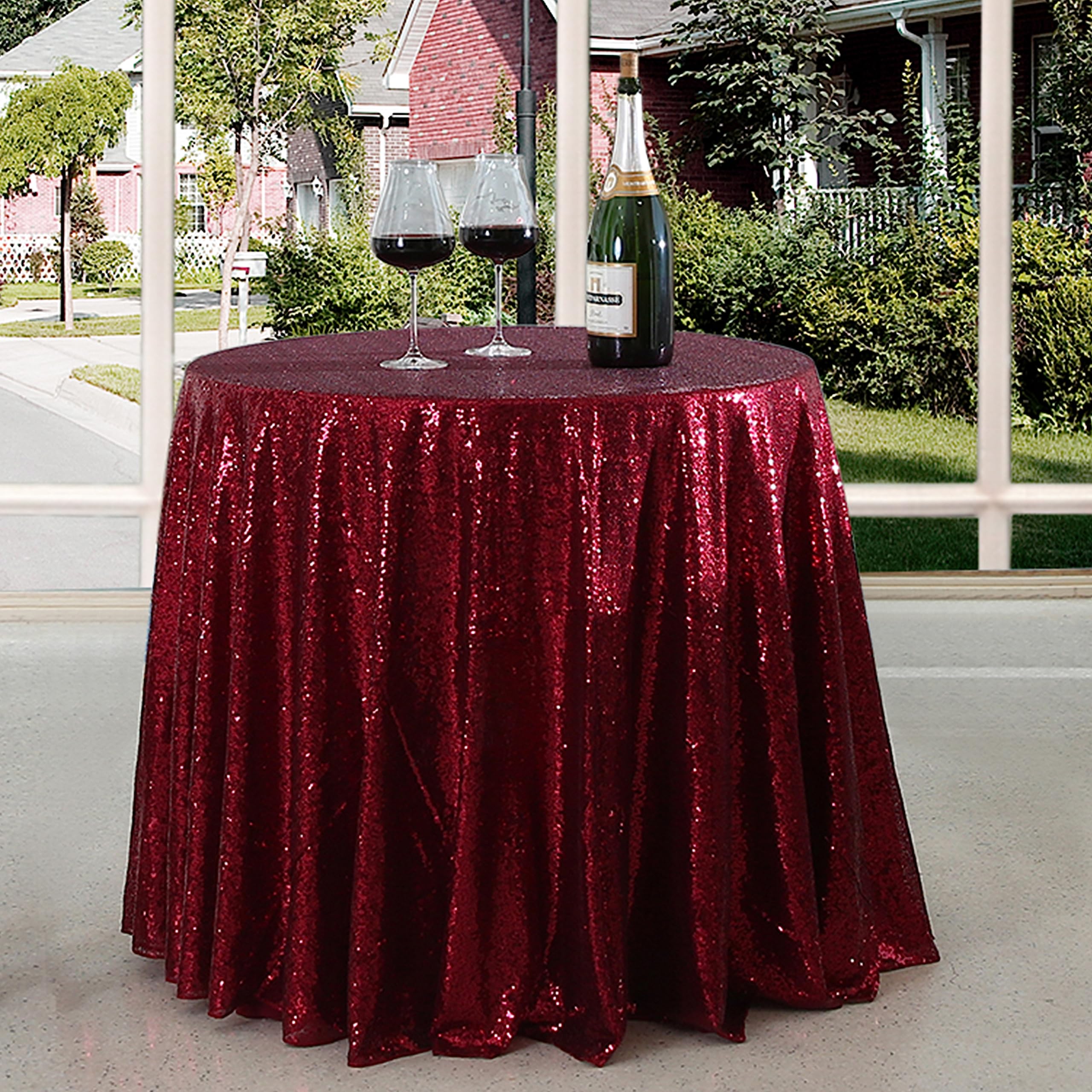 Fyledaee Christmas Burgundy Sequin Tablecloth 48 Inch Round Glitter Shiny Table Cover For Wedding Birthday Baby Shower Holiday E