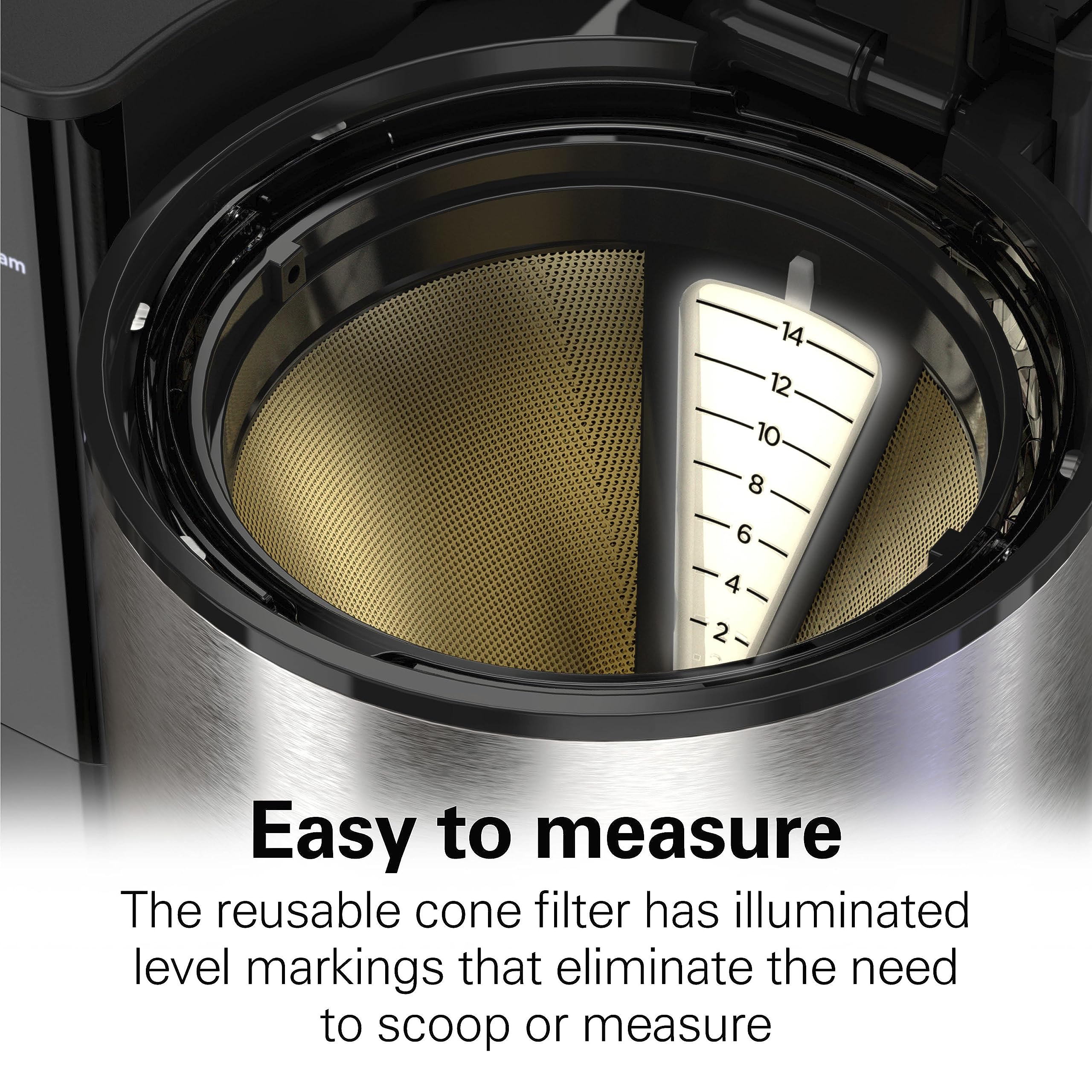 Hamilton Beach 14 Cup Programmable Coffee Maker With Easy Measure Light Up Reusable Filter, Removable 70 Oz. Water Reservoir, Bl