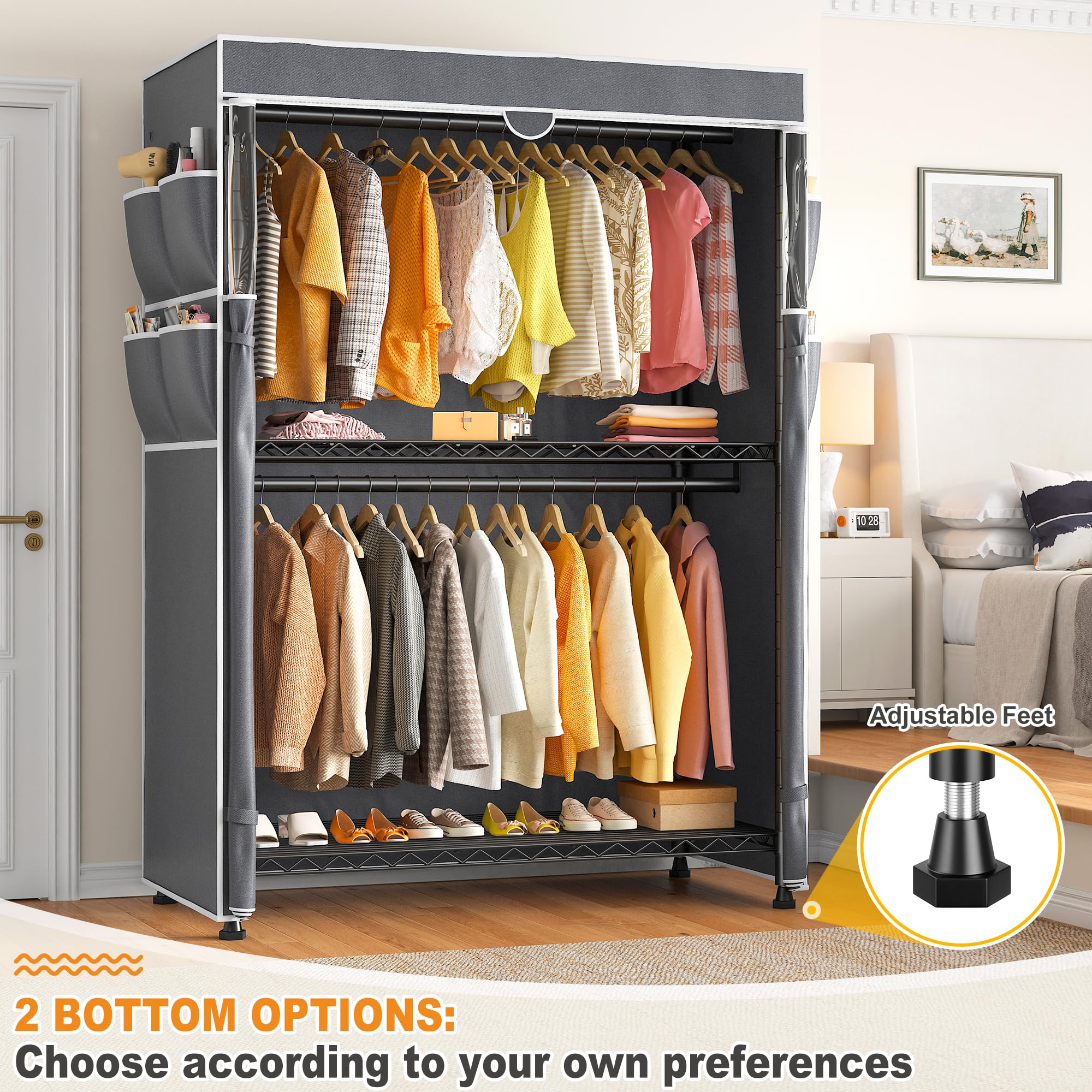 Raybee Heavy Duty Clothes Rack With Cover, 81'' H Clothing Racks For Hanging Clothes With Wheels And Adjustable Feets, Portable