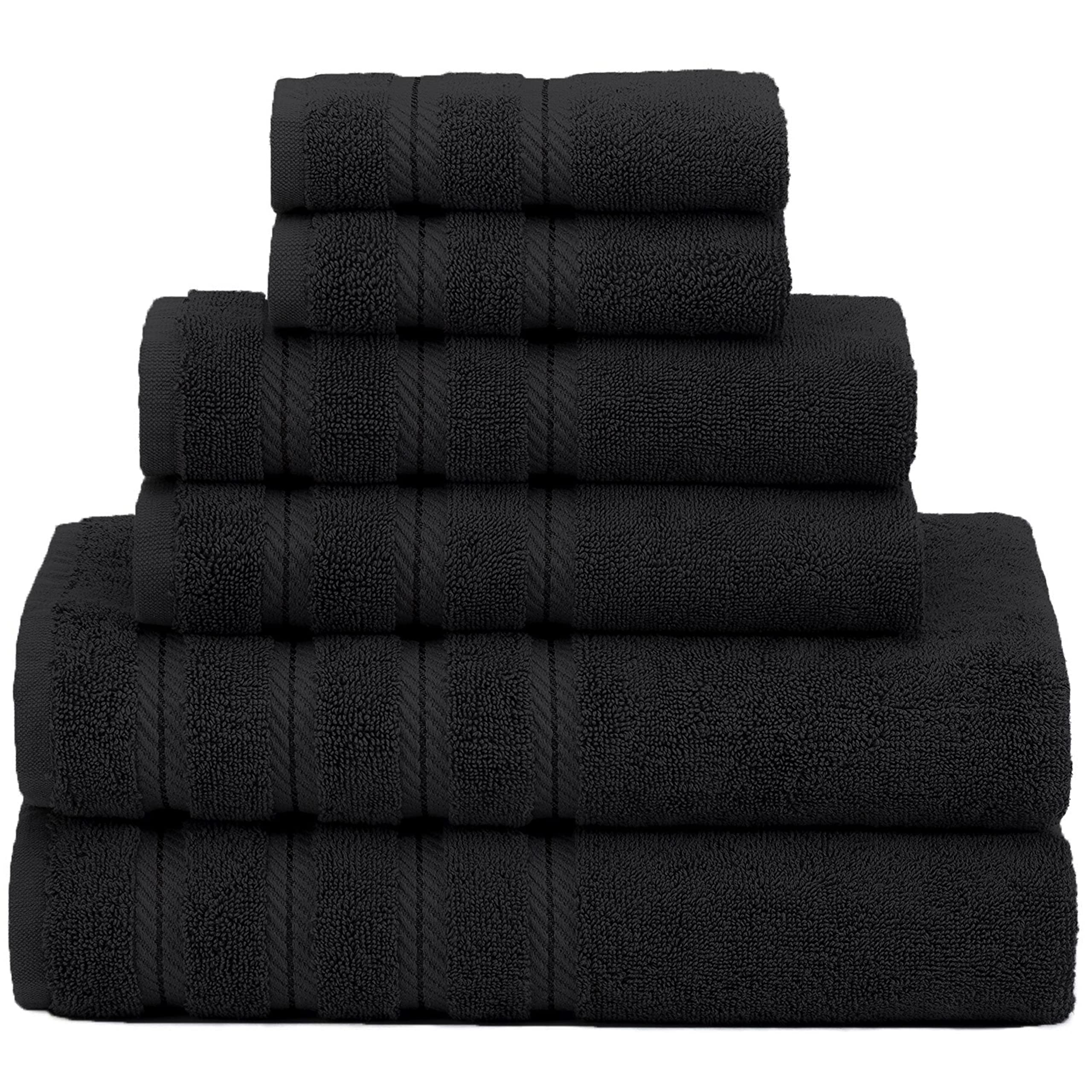 American Soft Linen 100% Turkish Carde Cotton 6 Piece Towel Set  560 GSM Towels for Bathroom  Super Soft 2 Bath Towels 2 Hand Towels 2 Washcloths  Coal Black