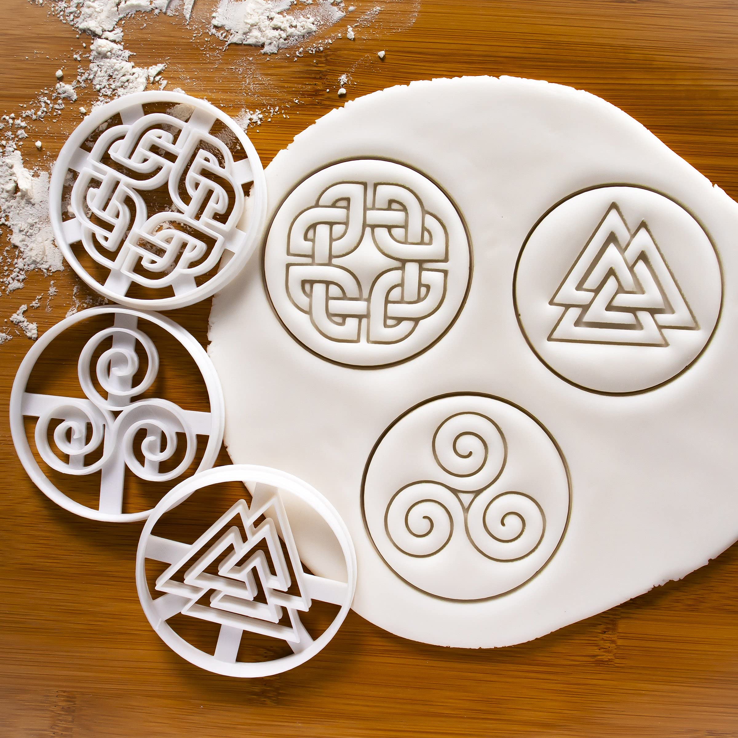 Set Of 3 Nordic Runes Cookie Cutters (Designs: Celtic Shield Knot, Triskelion, & Valknut), 3 Pieces - Bakerlogy