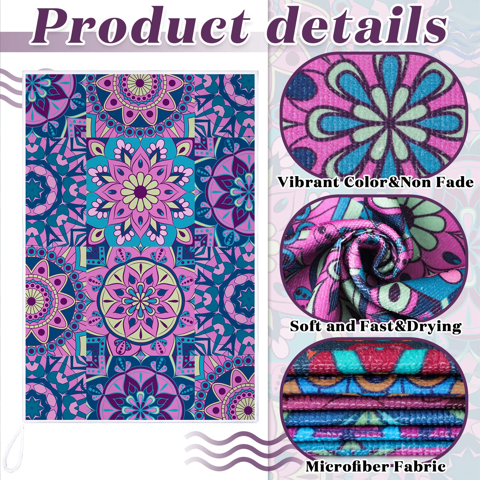 Boyiee Set of 6 Mandala Kitchen Towels Absorbent Boho Dish Towels 24 x 16 Inches Multicolor Hand Dishcloths Mandala Lover Gifts