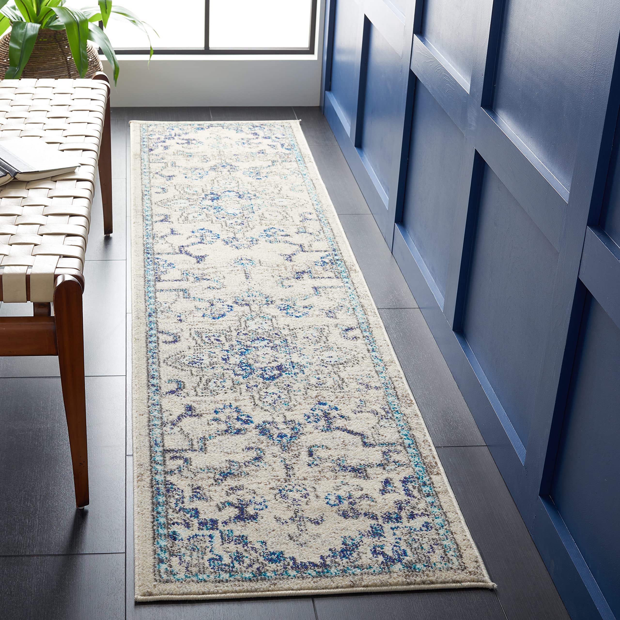 Safavieh Madison Collection 22 x 16 IvoryGrey MAD473C Boho Chic Medallion Distressed Non-Shedding Entryway Foyer Living Room K