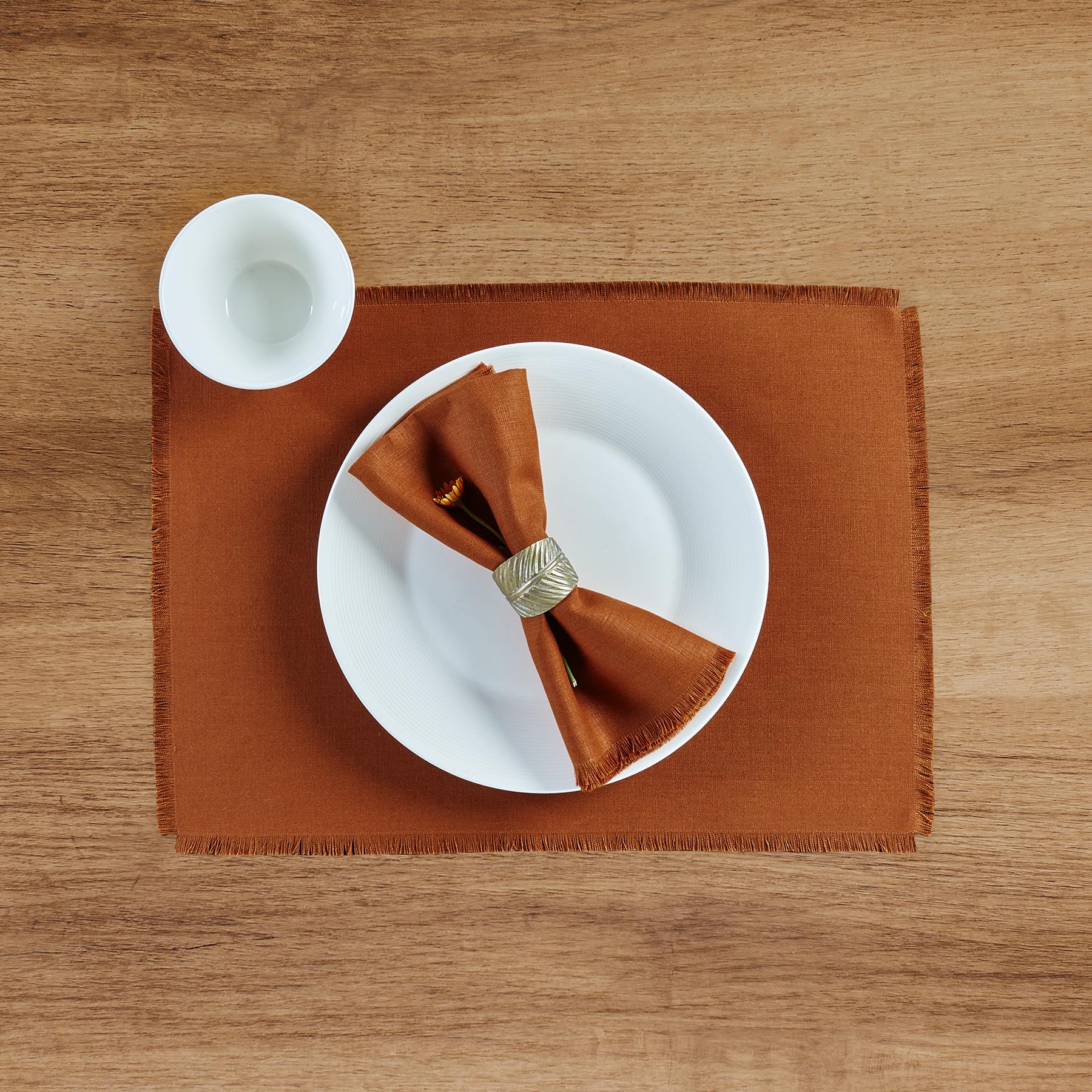 Solino Home Fringe Linen Dinner Napkins 20 X 20 Inch - 100% Pure Linen Cinnamon Cloth Napkins Set Of 4 - Handcrafted And Machine