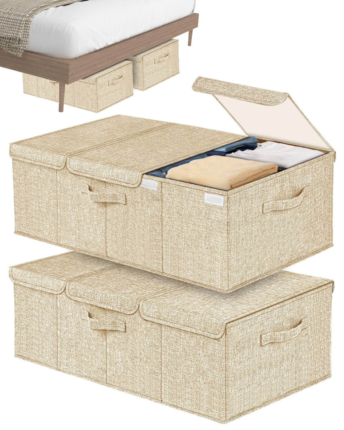 Hoyula Deep Under Bed Storage Container, 10'' Tall Height Underbed Box Bin with Lids 31'' Long Large Basket for Under Bed, Bedro