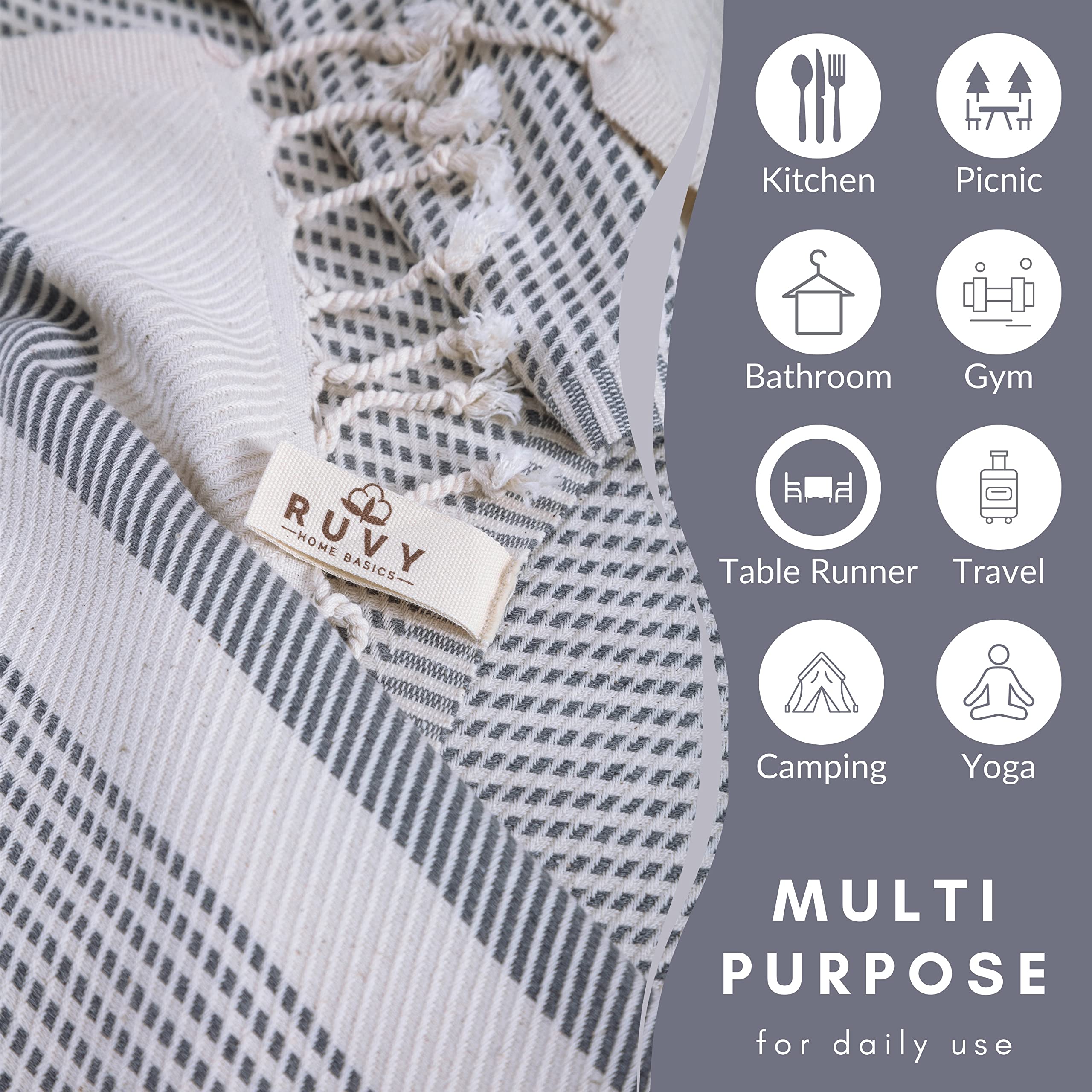 Ruvy Home Basics Turkish Hand Towels for Bathroom Set of 4 | 18''x40''  Cotton | Bathroom Hand Towels & Decorative Hand Towels for Bathroom  Kitchen Towels  Dishcloth  Tea  Yoga  Face  Gym - Light Grey