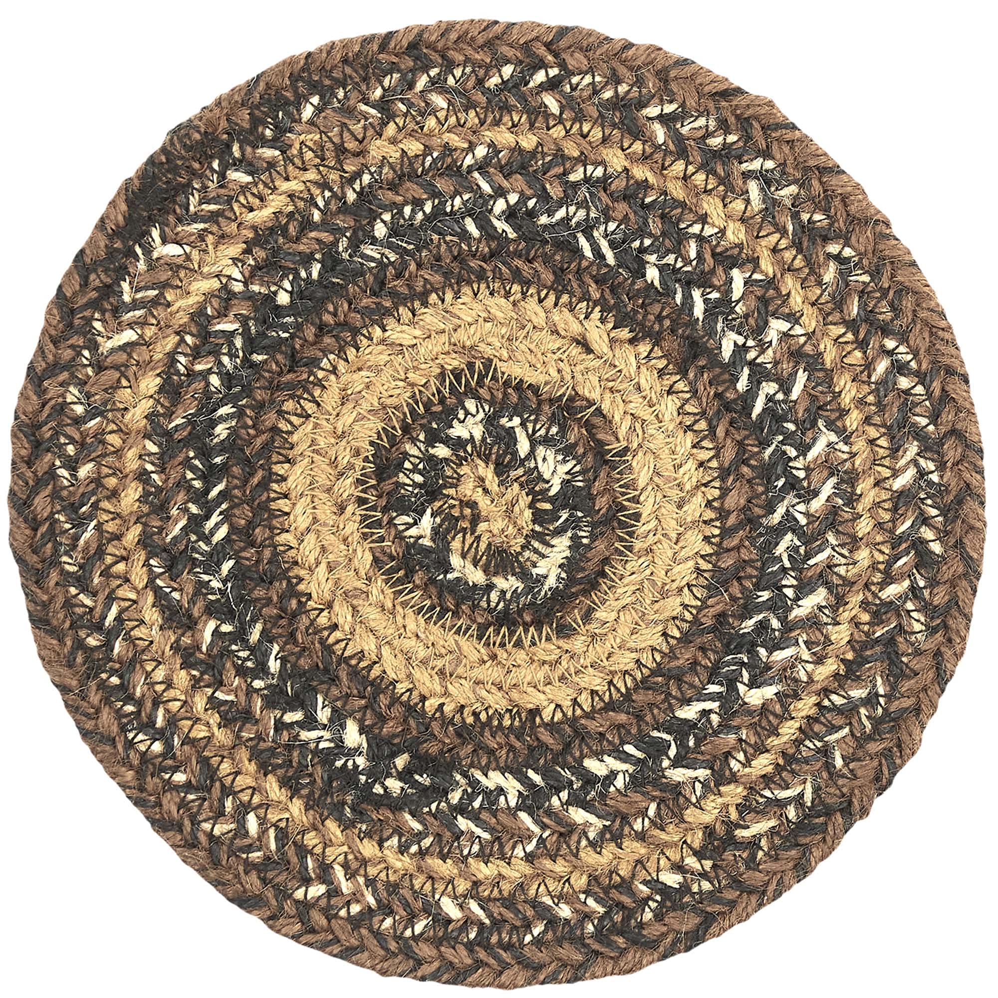 Vhc Brands Espresso Trivet Hot Pad For Pots Pans, Brown Black Tan, Jute Blend, Round Circle, 8 Inches