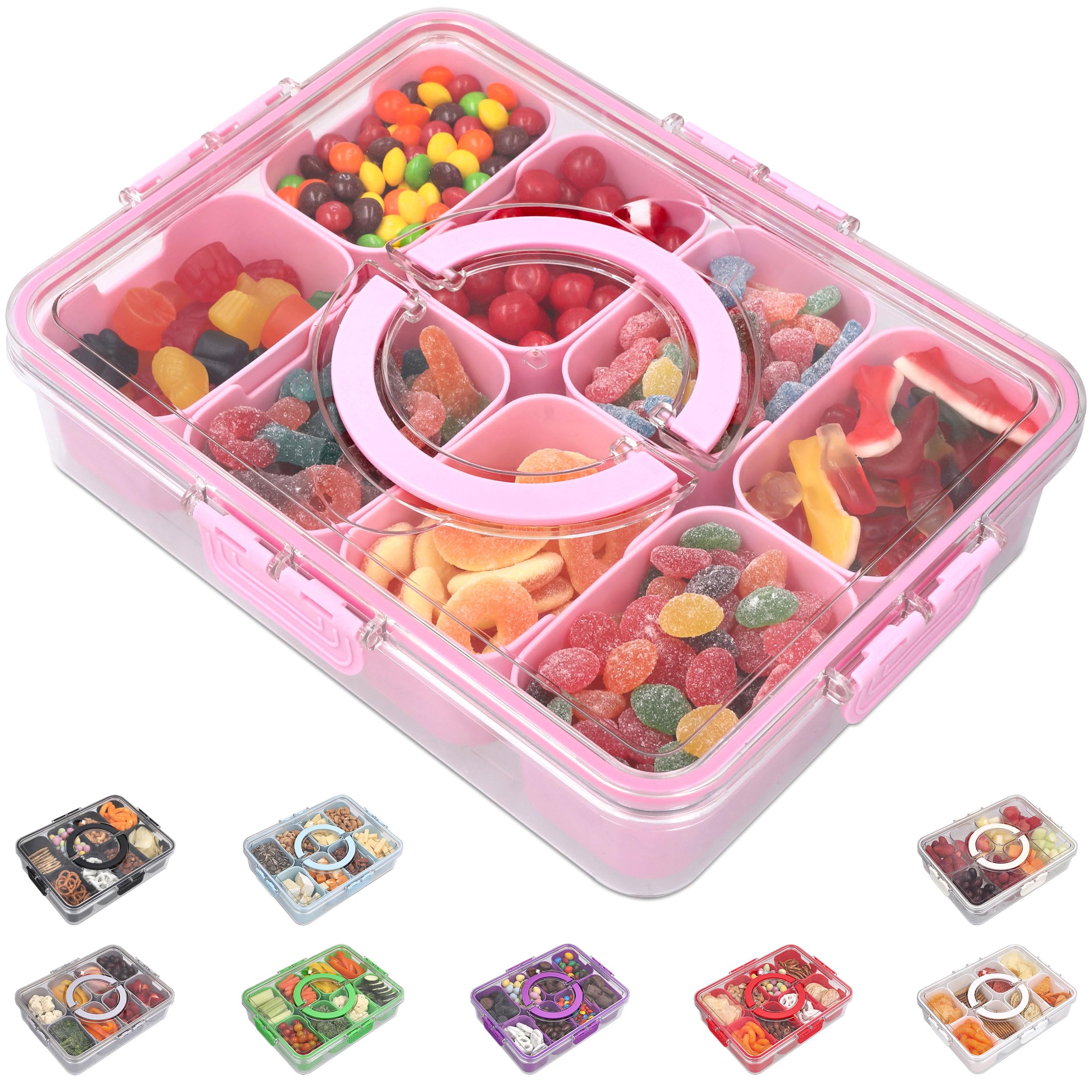 KEYVOZ Snackle Box Container with Lid Travel Charcuterie Box with Handle Organizer for Candy, Fruit, Nuts, Veggies, Snacks, Beac