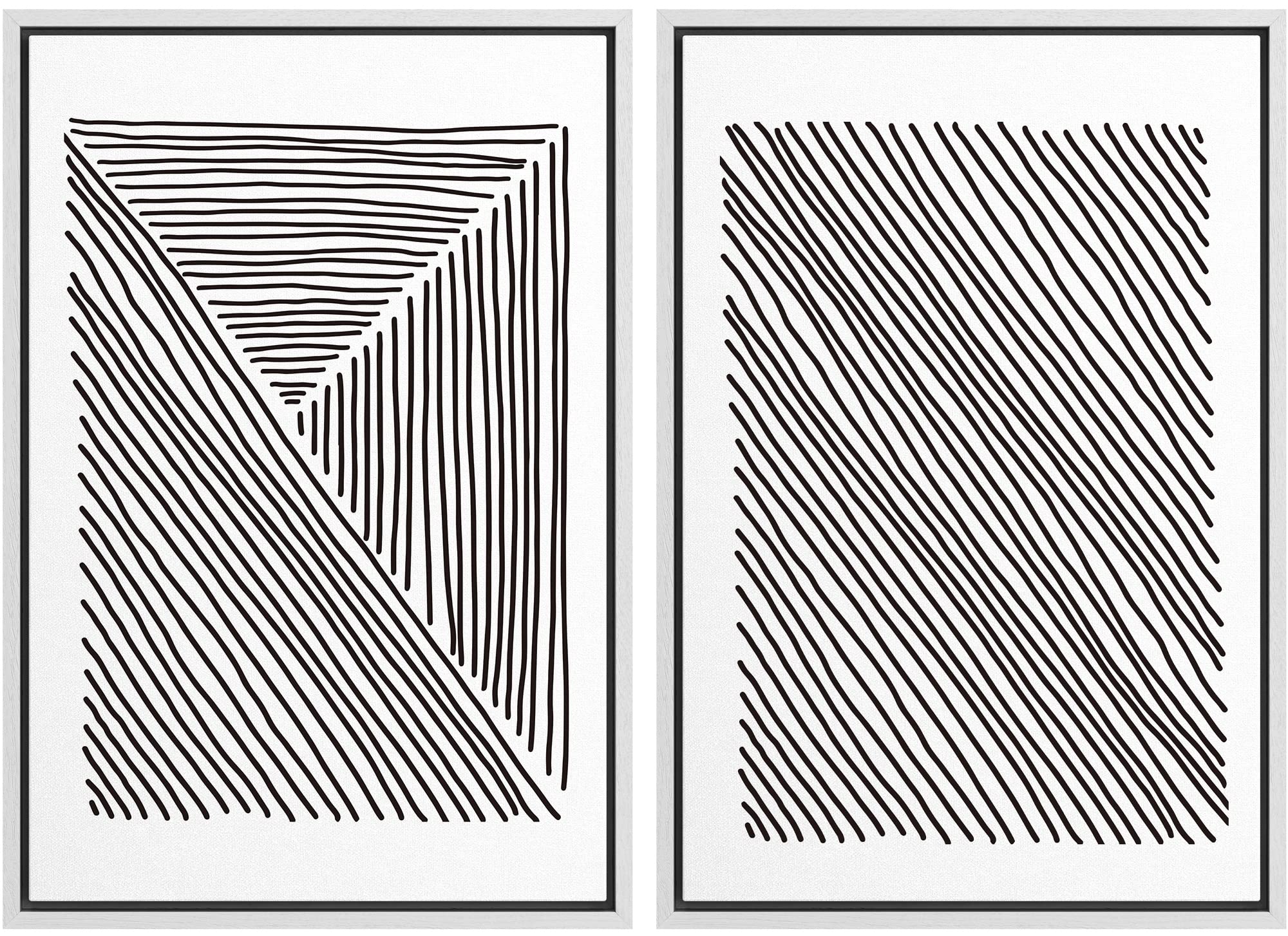 Signwin Framed Canvas Print Wall Art Set Black White Geometric Line Collage Abstract Shapes Illustrations Modern Art Decorative