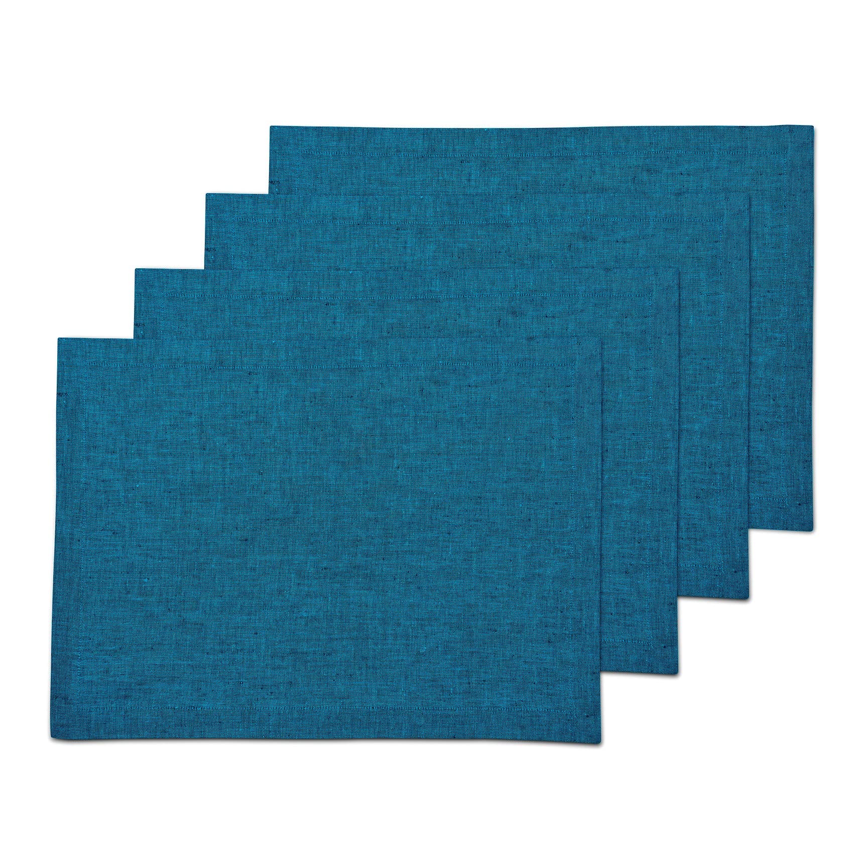 Solino Home Linen Placemats 19'' L X 14'' W Inch - 100% Pure Linen Chambray Teal Cloth Placemats Set Of 4 - Athena, Washable Fab