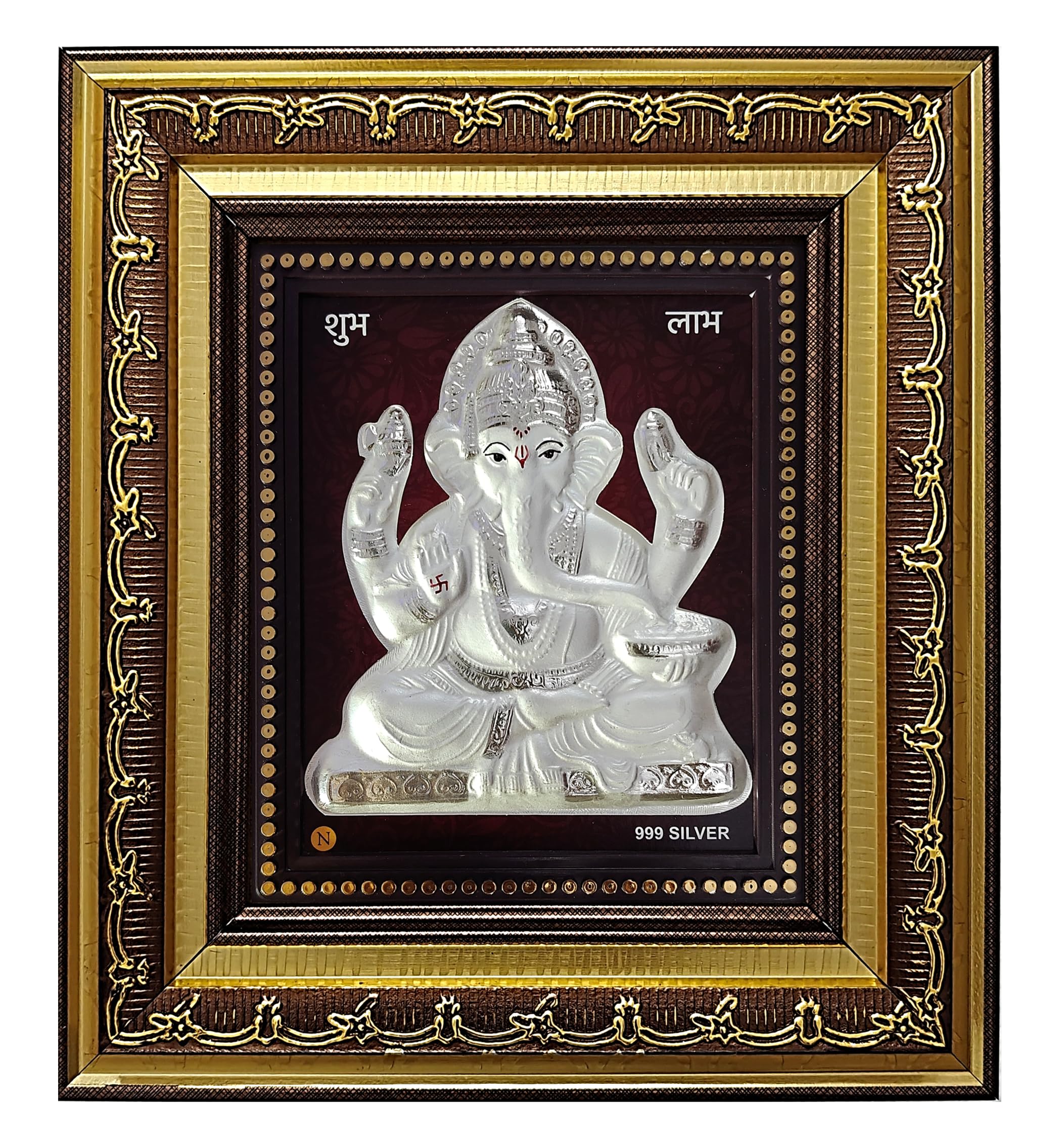 Artsmine 999 Silver Ganesh Rectangular Frame | Pooja Room Diwali Corporate Gift | Size H*L - 22 * 20 Cm | Wall Mount Ganesh Phot