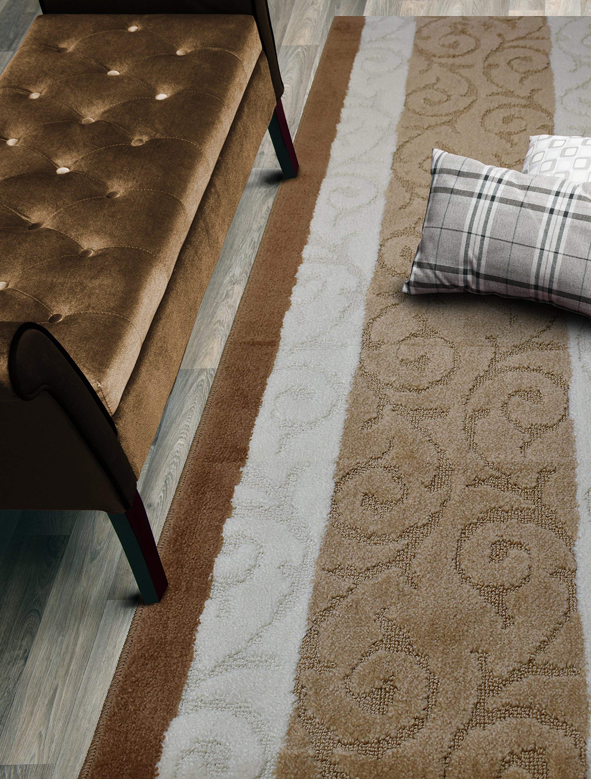 ORFA HOME Custom Size Scroll Hallway Runner Rug Slip Resistant, 26 Inch Wide x Your Choice of Length Size, Beige, 26 Inch X 5 Fe