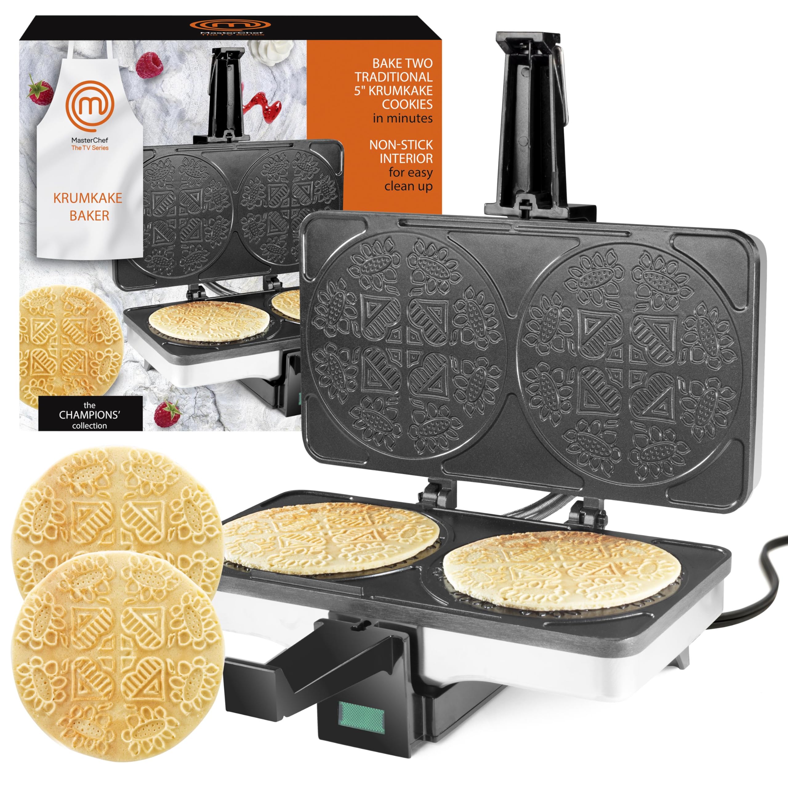 MasterChef Krumkake Baker-Make 2 Homemade Pizzelle Like Cookies, Great for Cannoli Filling & Waffle Cones, Fun Nonstick Electric