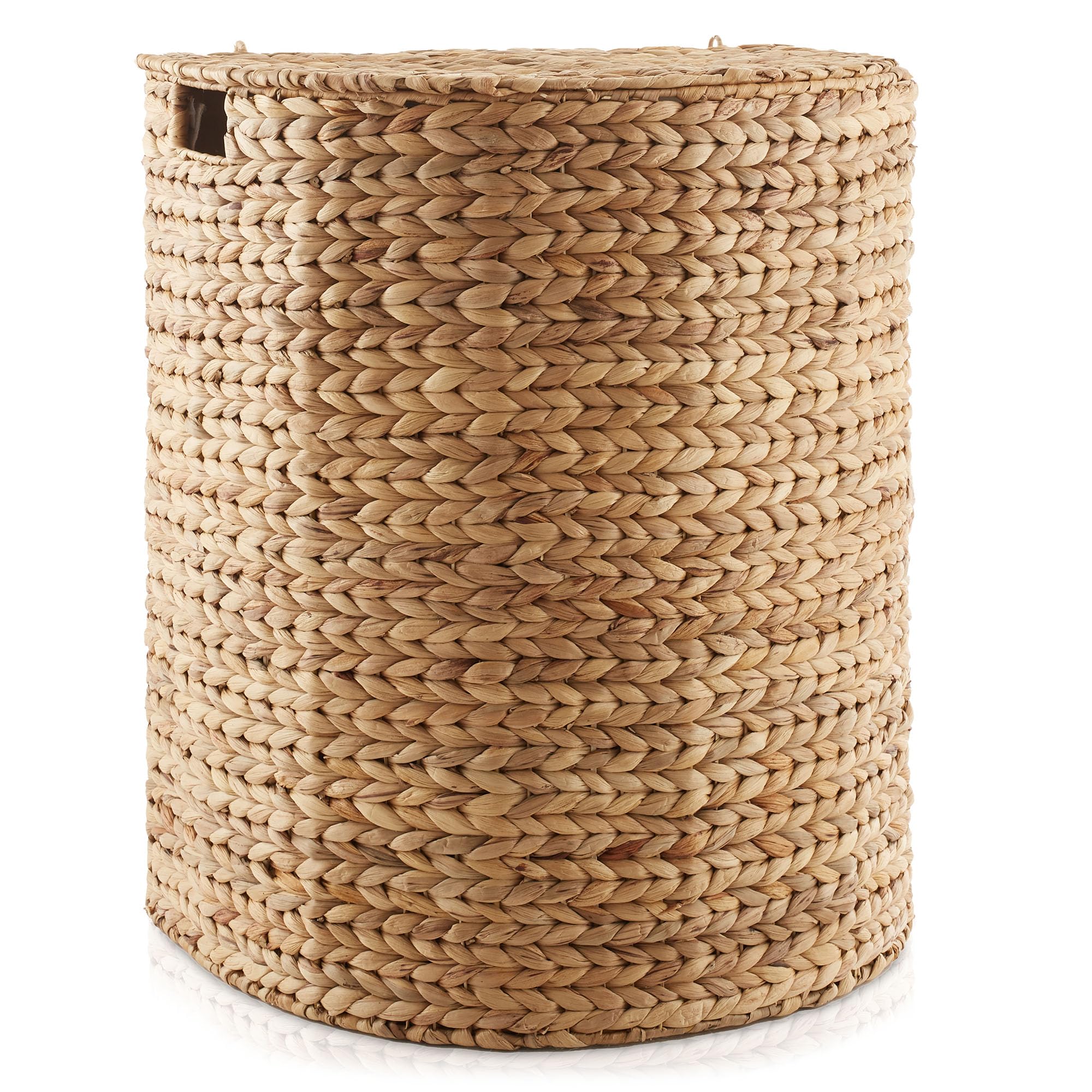 Casafield Half Moon Laundry Hamper With Lid And Removable Liner Bag - Natural, Woven Water Hyacinth Laundry Basket For Clothes A