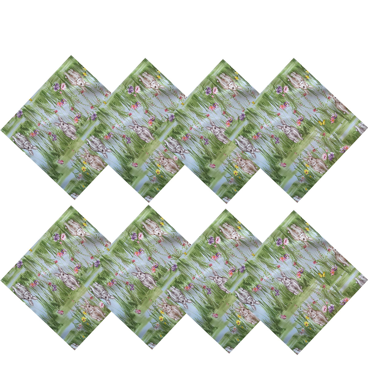 Newbridge Easter Bunny Rabbit Meadow Fabric Napkins, Spring Bunnies And Pastel Floral Easy Care, Stain Resistant Fabric Napkins,