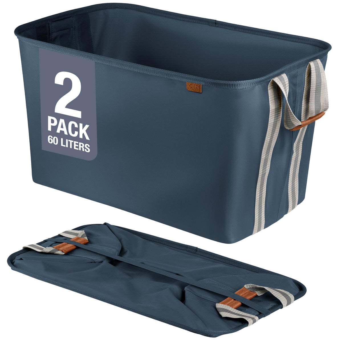 Clevermade Collapsible Fabric Laundry Basket Luxe 2Pk - Foldable Pop Up Storage Organizer - Space Saving Hamper With Carry Handl