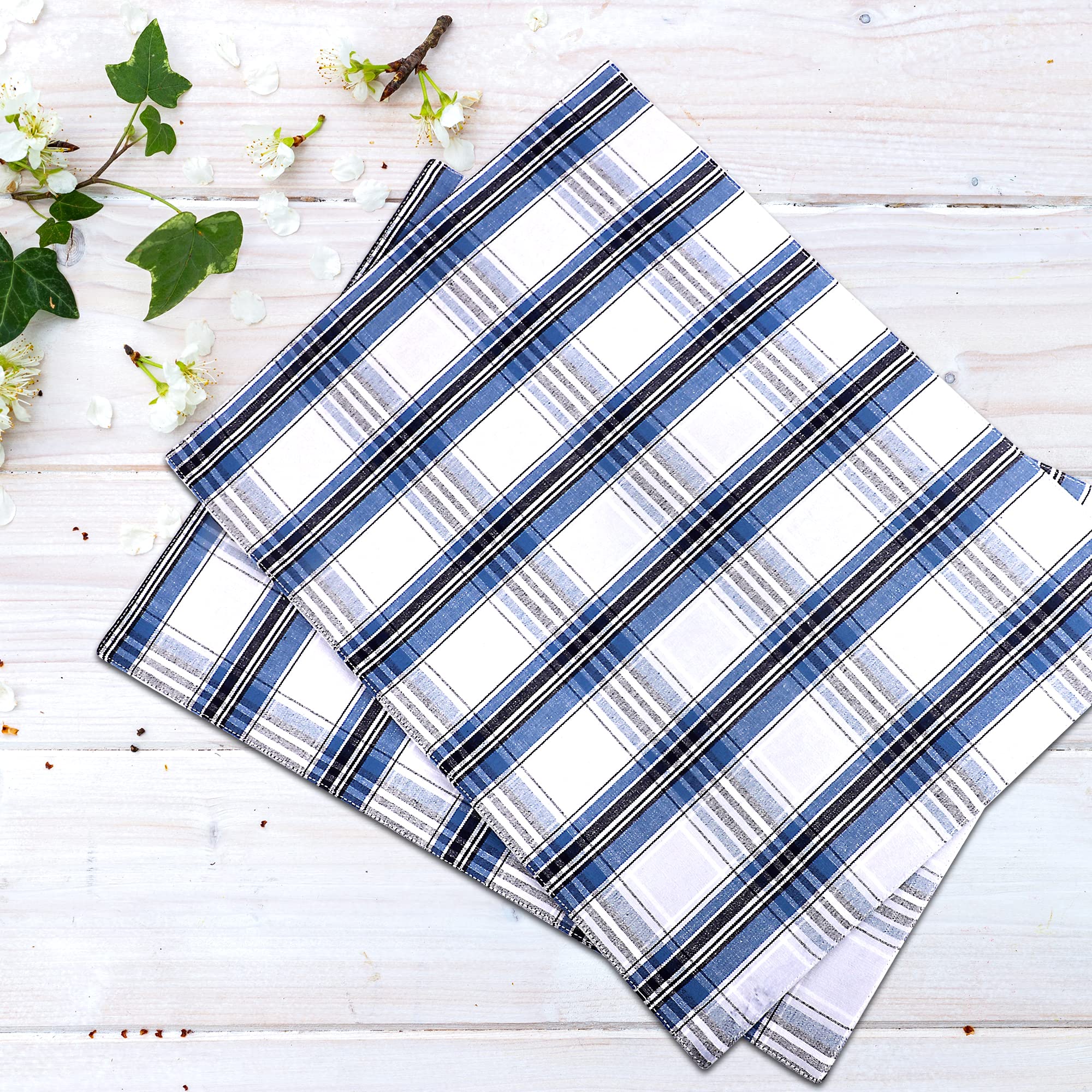 Urban Villa Christmas Placemats Snow Blue Color Checked 100% Cotton Fused Placemats 14''X 20'' Over Sized Set Of 6 Use Heavier Q