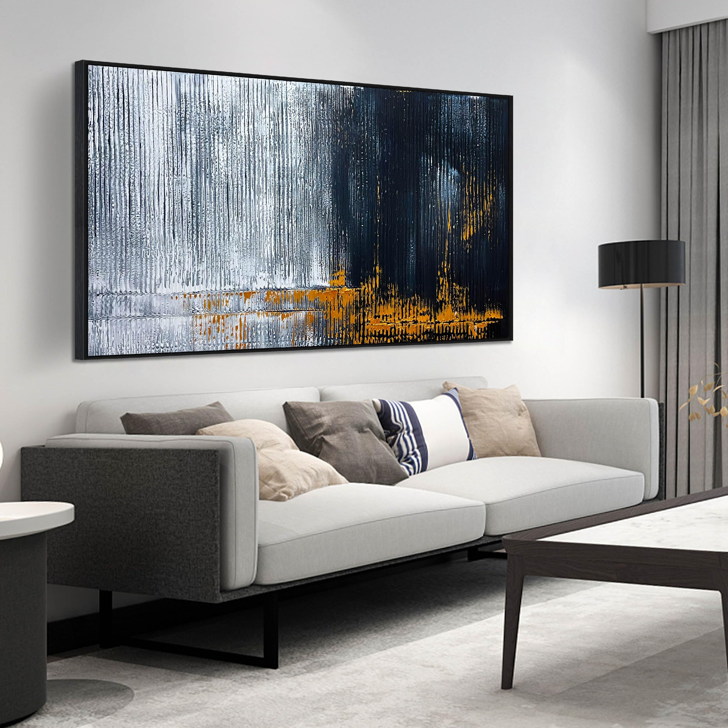 Huboskn Abstract Hand Painted Wall Art For Living Room - Black And White Pictures Wall Decor For Office -Large Modern Framed Wal